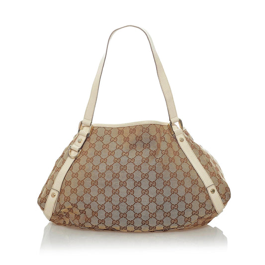 Gucci GG Abbey SHG Canvas Calf White Brown Shoulder Bag