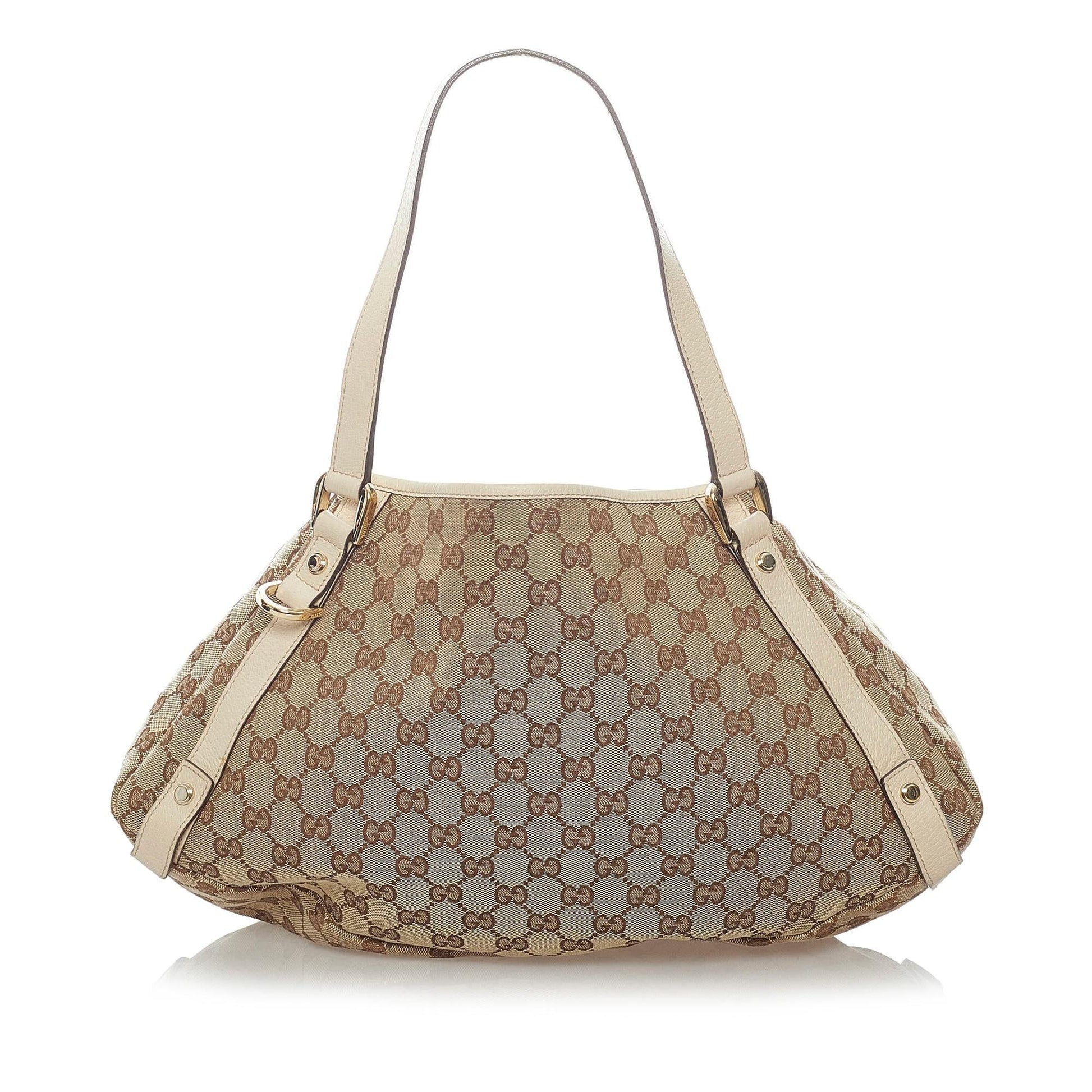 Gucci GG Abbey SHG Canvas Calf White Brown Shoulder Bag Bag Shg
