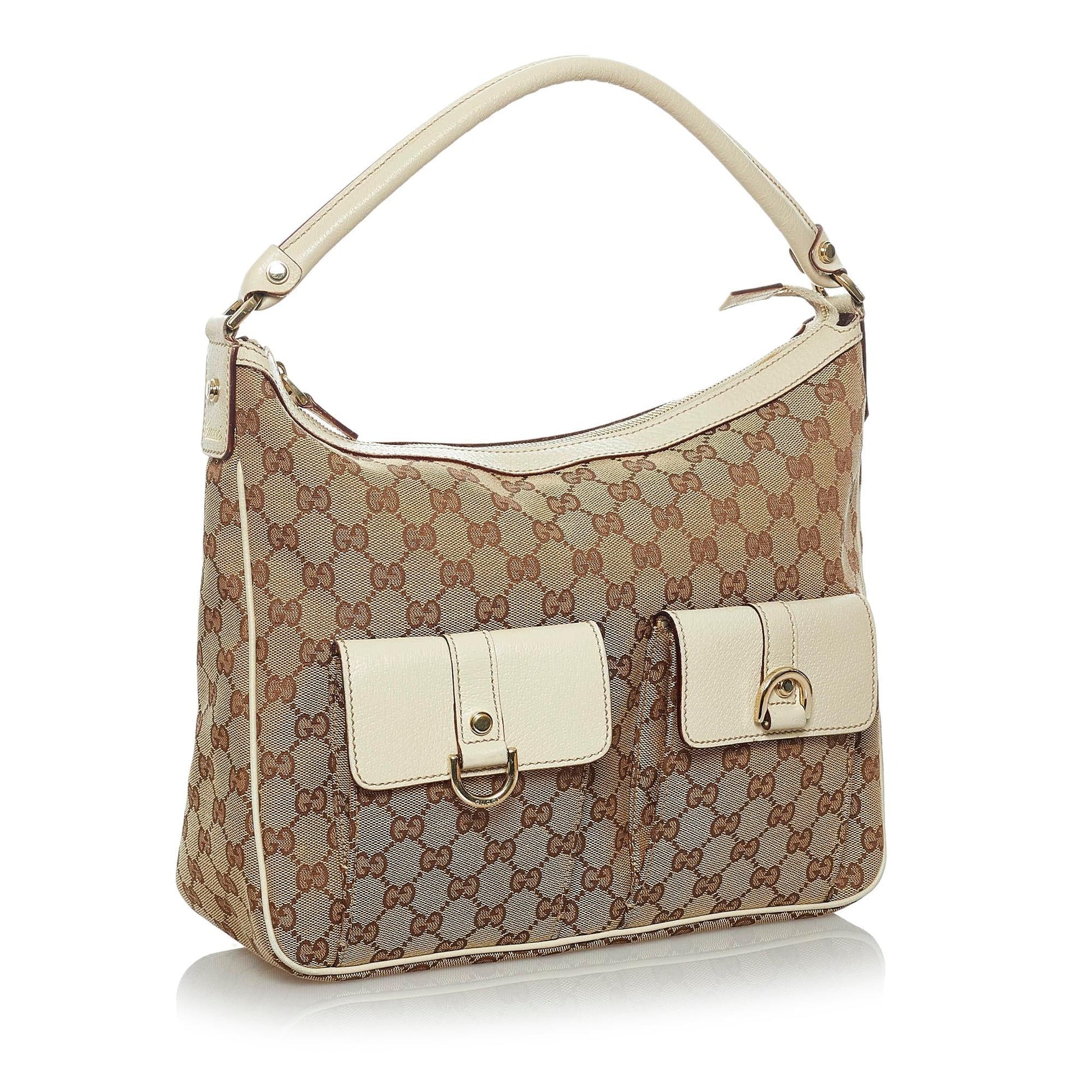 Gucci GG Abbey SHG Canvas White Brown Shoulder Bag