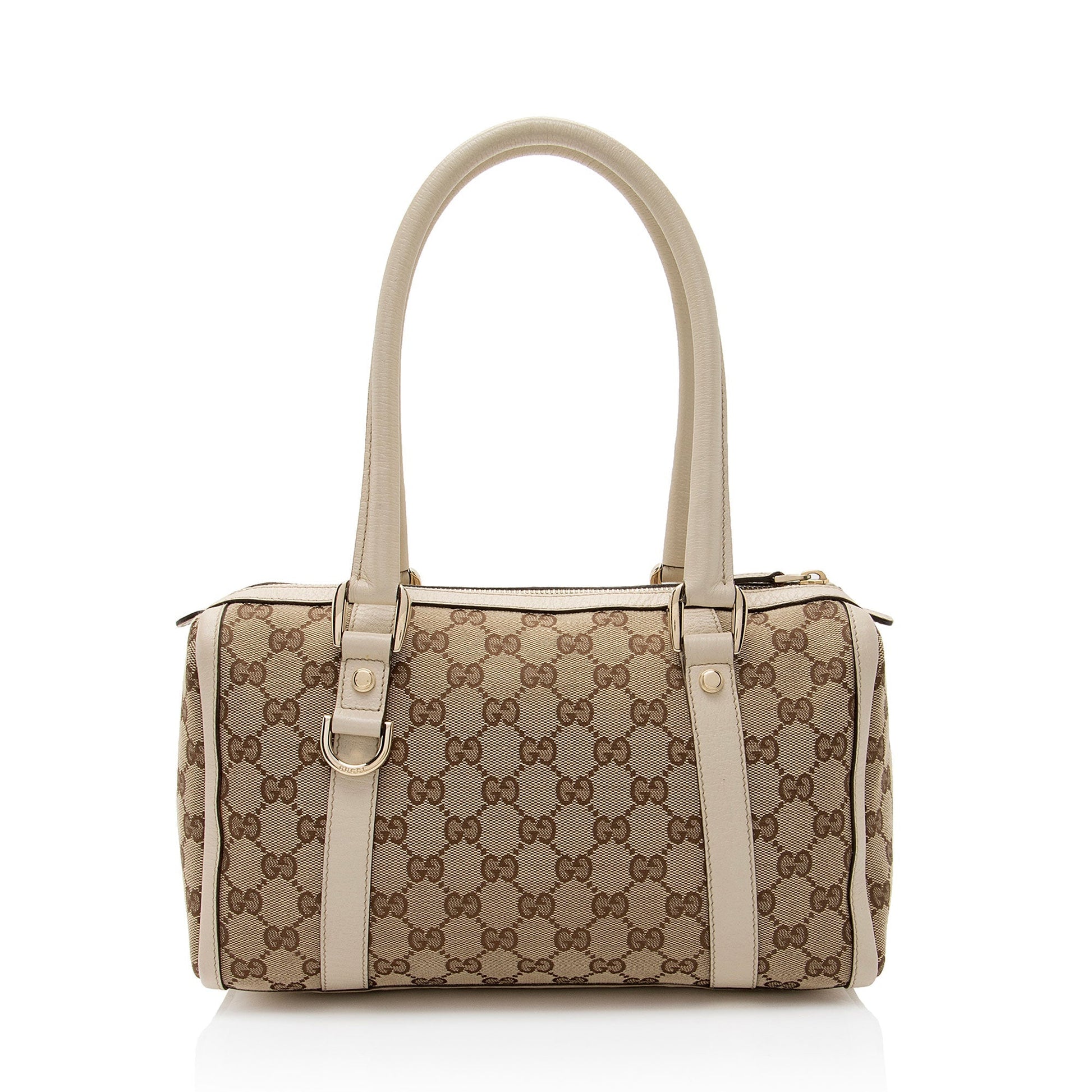 Gucci GG Abbey Boston SHF-9Sy7AQ Leather Canvas White Beige Satchel Bag