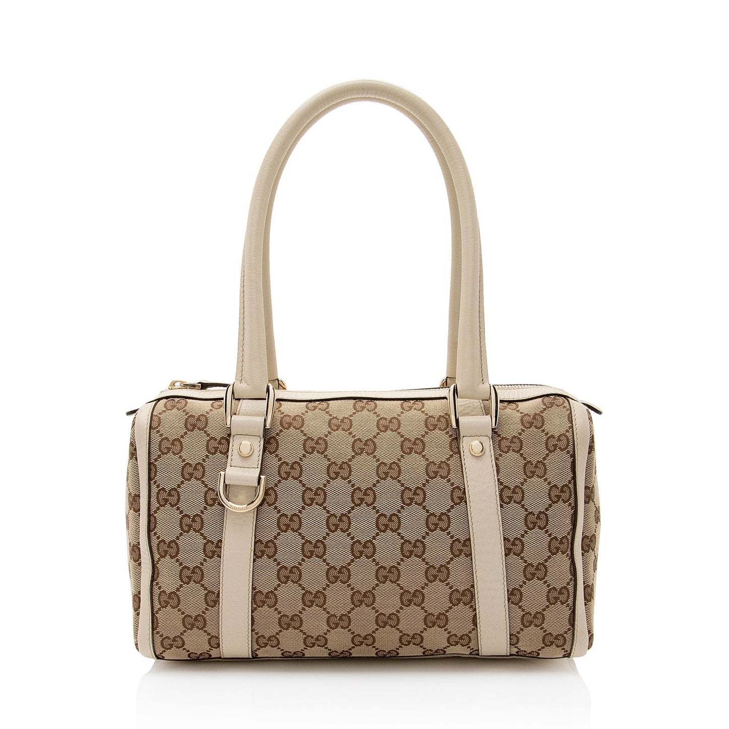Gucci GG Abbey Boston SHF-9Sy7AQ Leather Canvas White Beige Satchel Bag