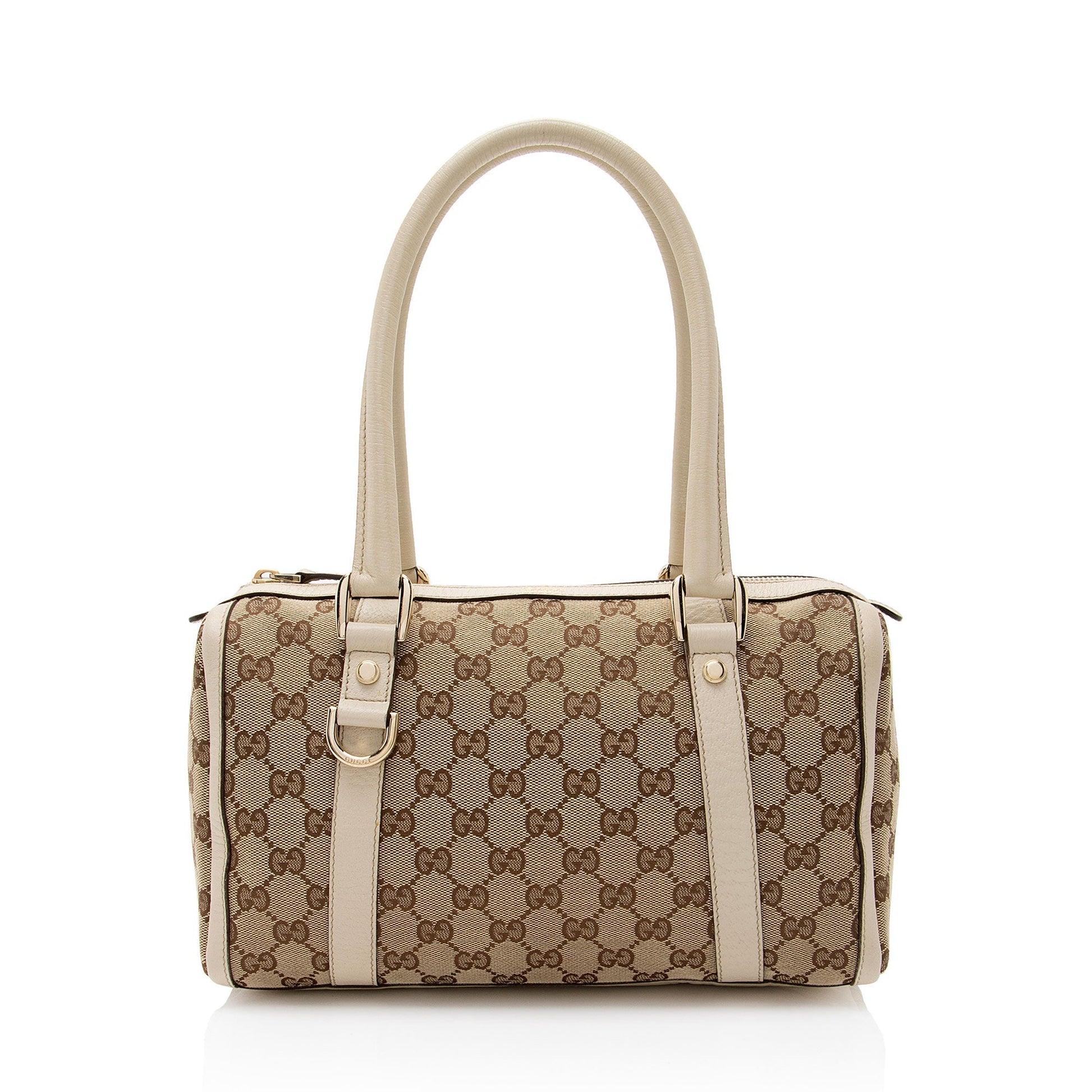 Gucci GG Abbey Boston SHF-9Sy7AQ Leather Canvas White Beige Satchel Bag