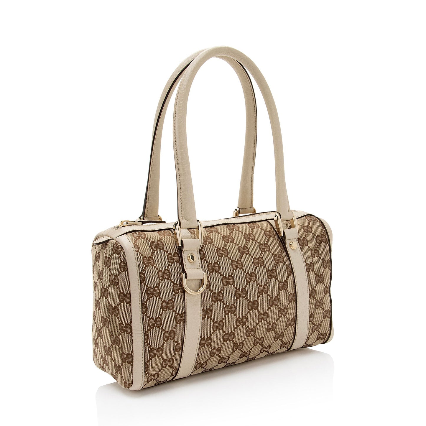 Gucci GG Abbey Boston SHF-9Sy7AQ Leather Canvas White Beige Satchel Bag