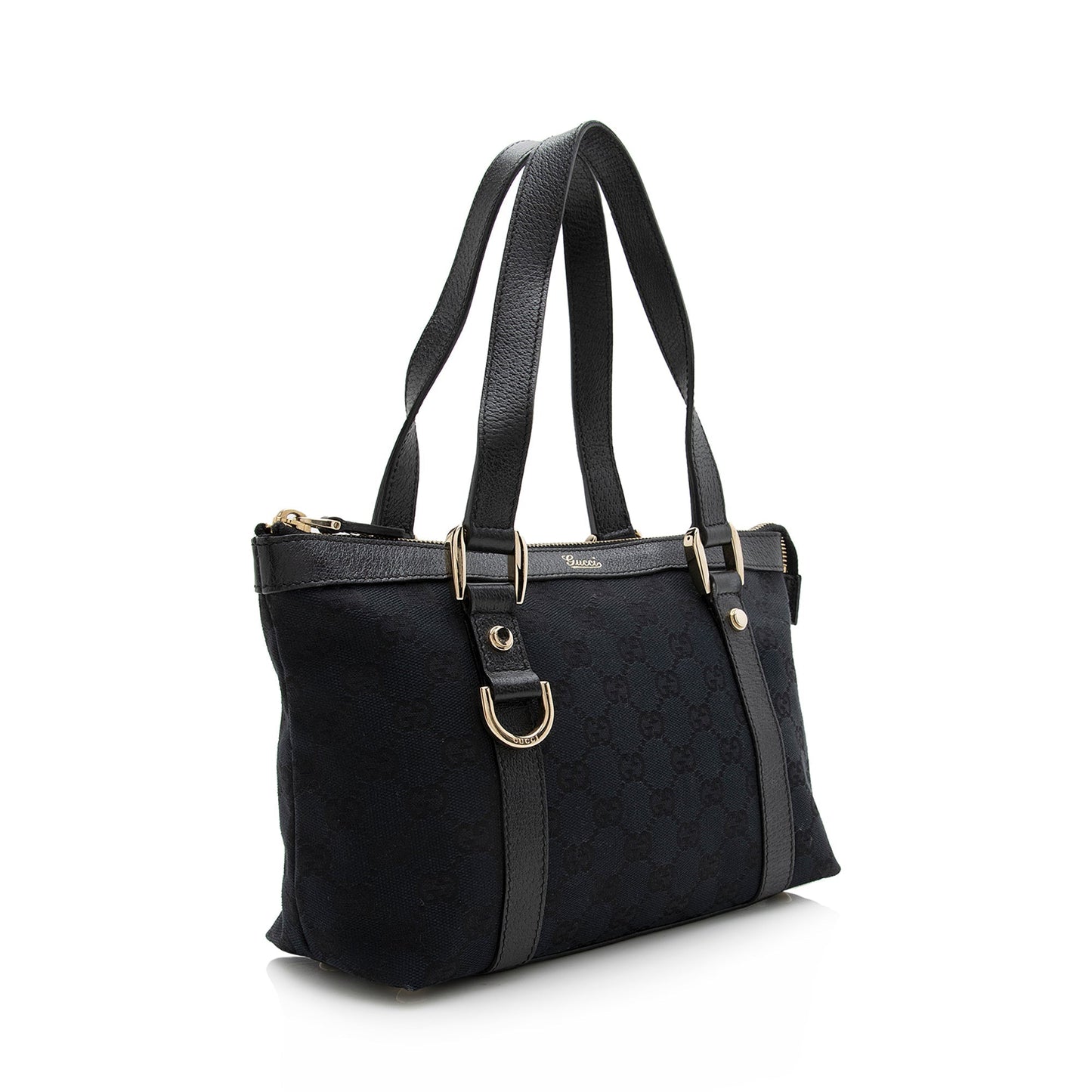 Gucci GG Abbey SHF Leather Canvas Black Small Tote Bag