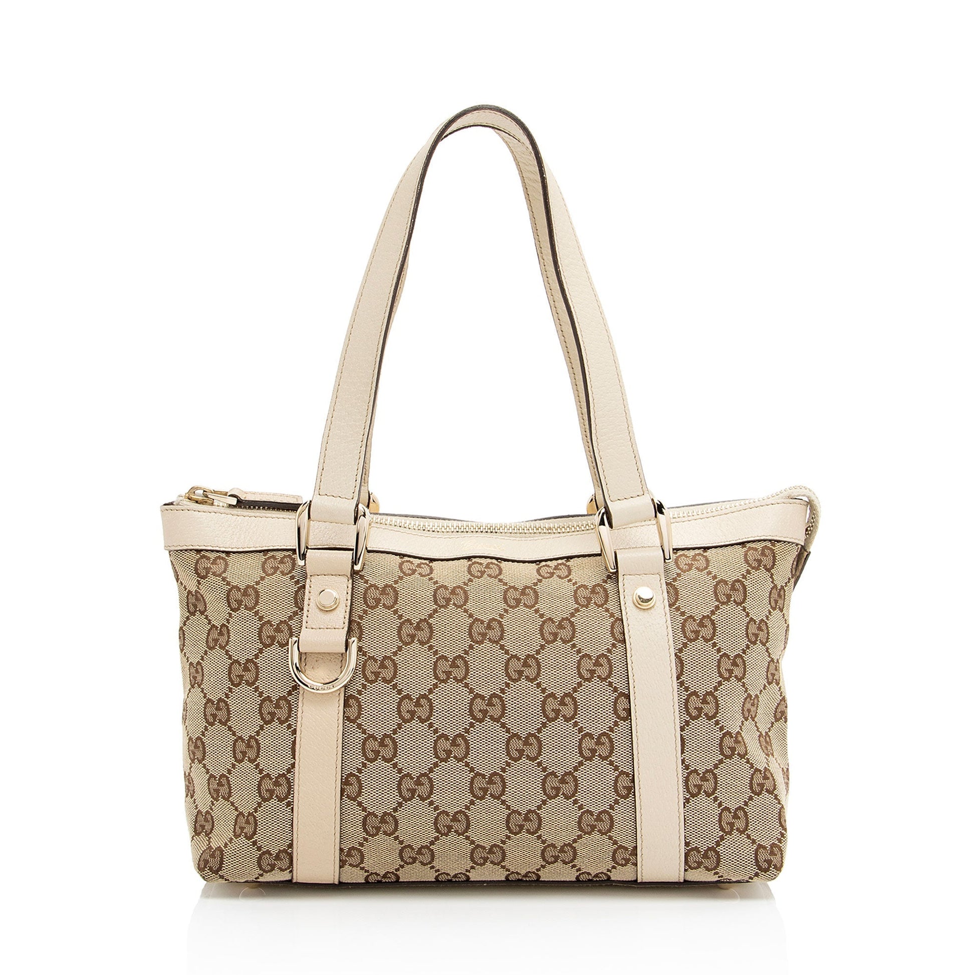 Gucci GG Abbey SHF-igNoy2 Leather Canvas White Beige Tote Bag