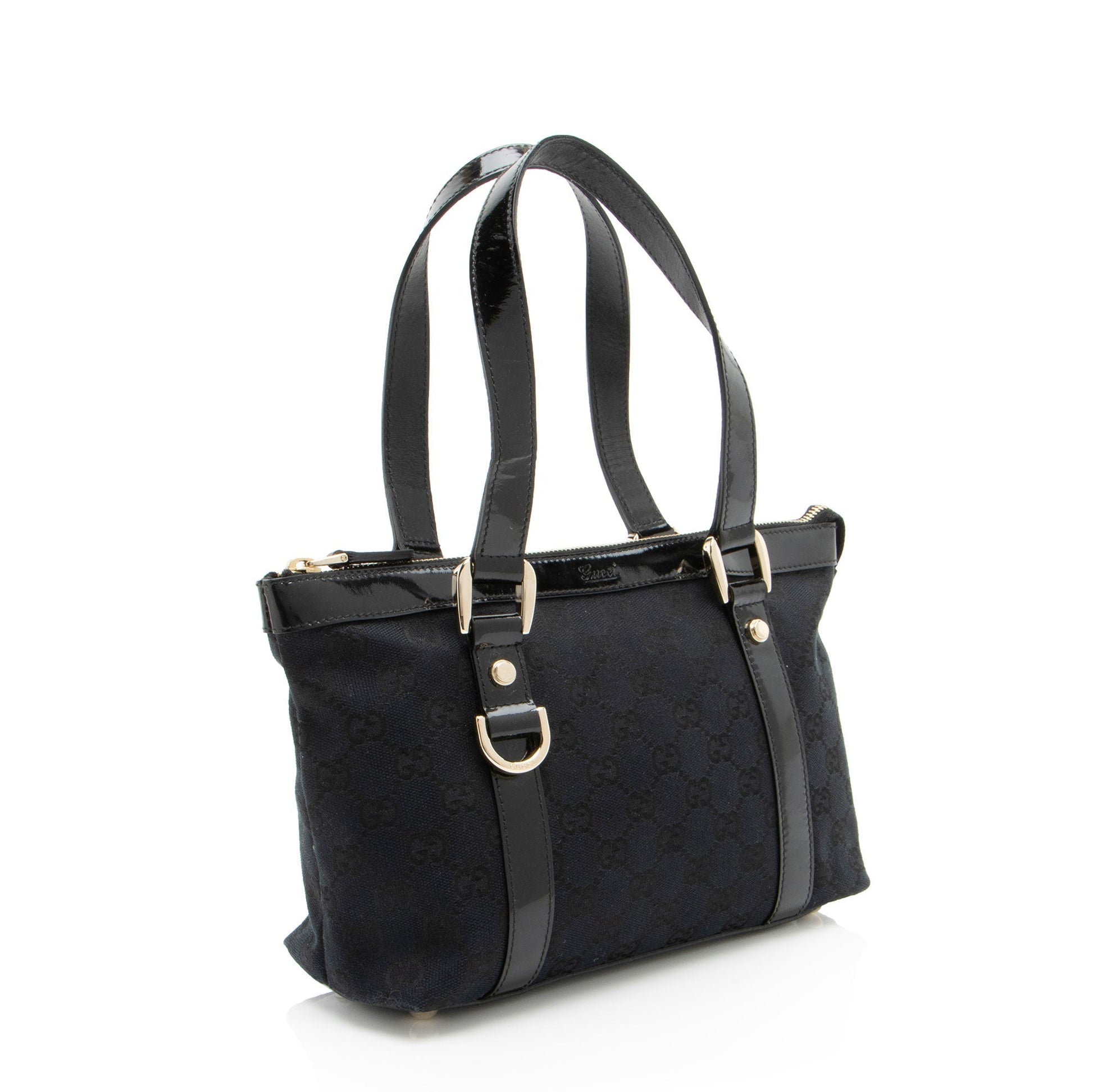 Gucci GG Abbey SHF-L3vJ8l Leather Canvas Patent Black Tote Bag
