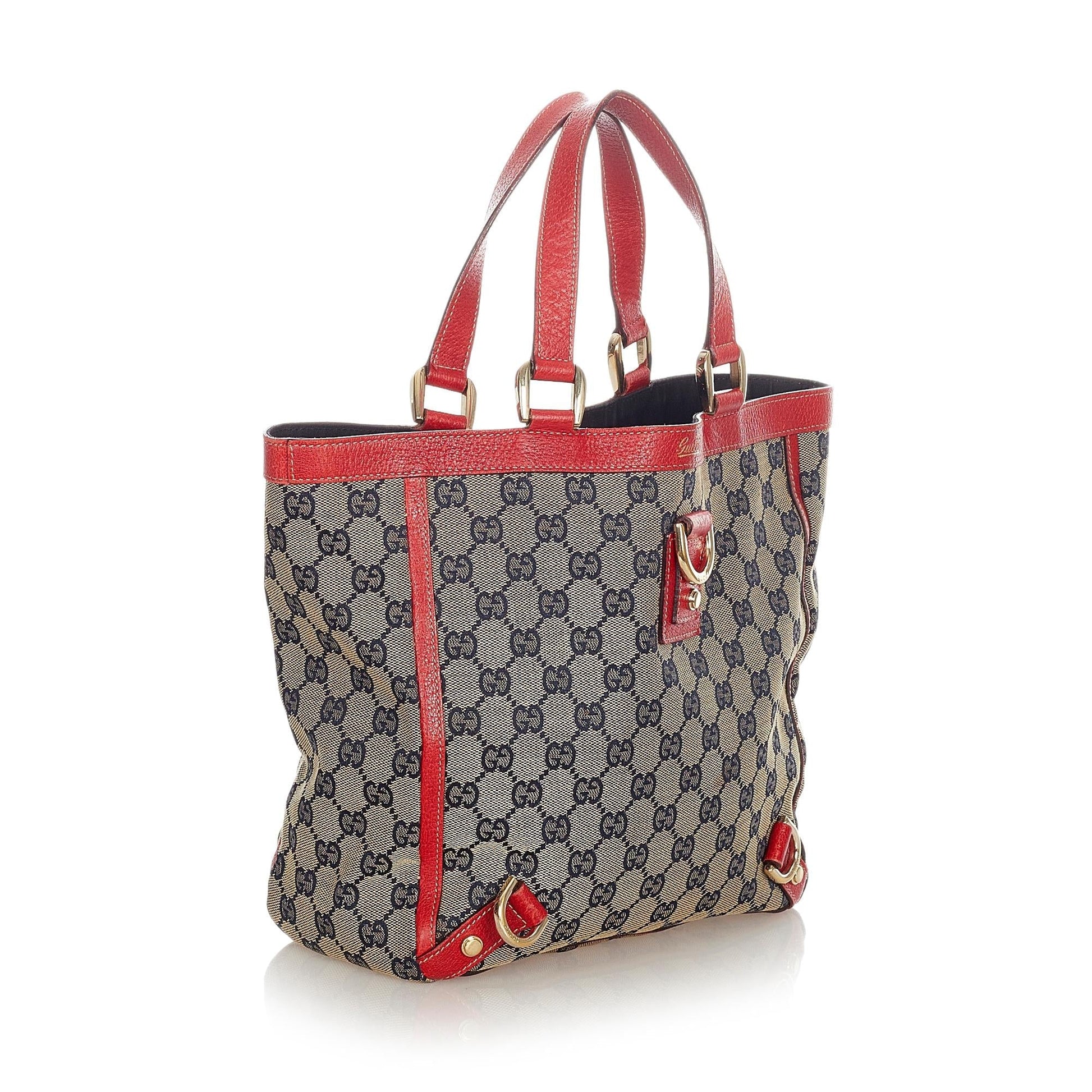 Gucci GG Abbey SHG Canvas Red Grey Tote Bag