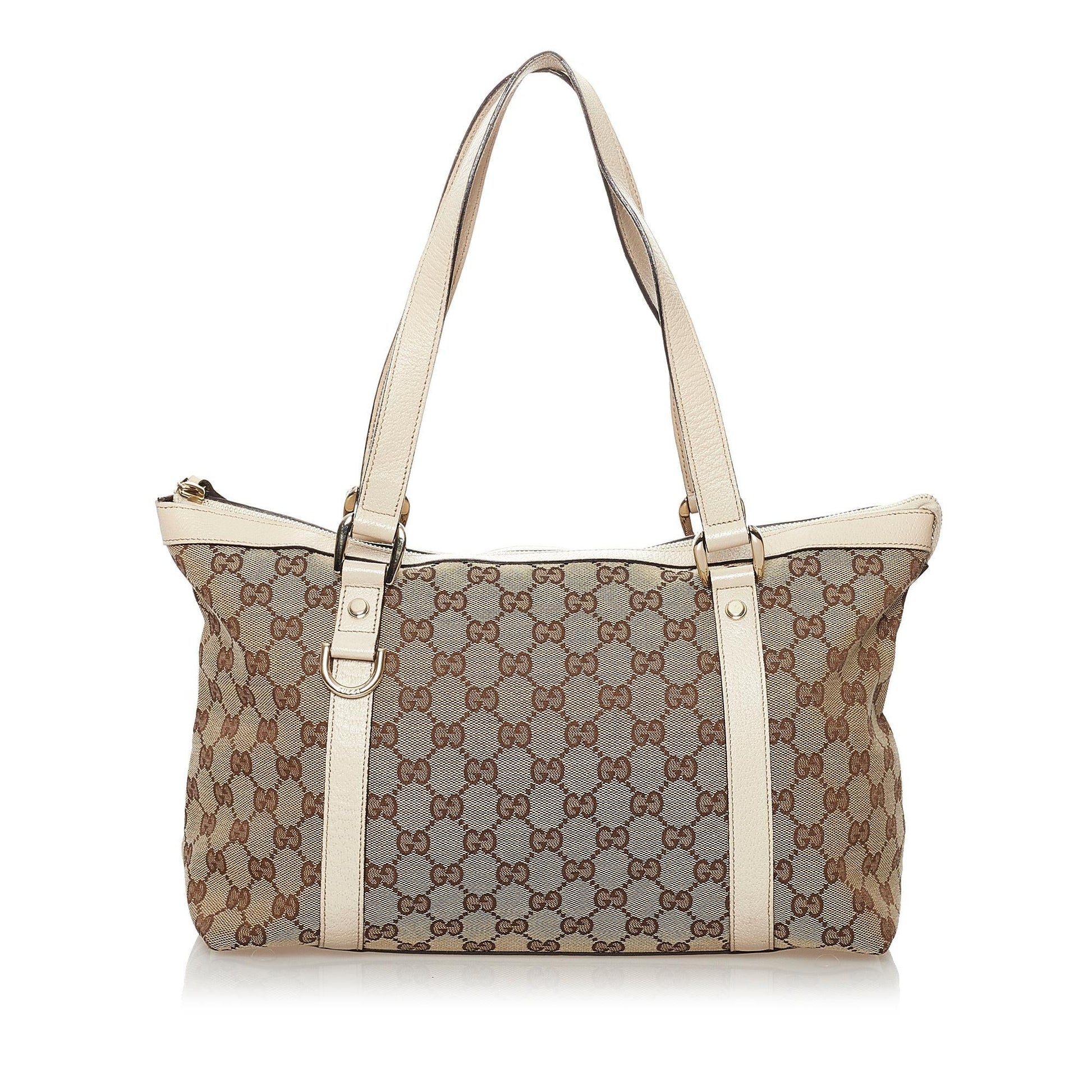 Gucci GG Abbey SHG Canvas Calf White Brown Tote Bag