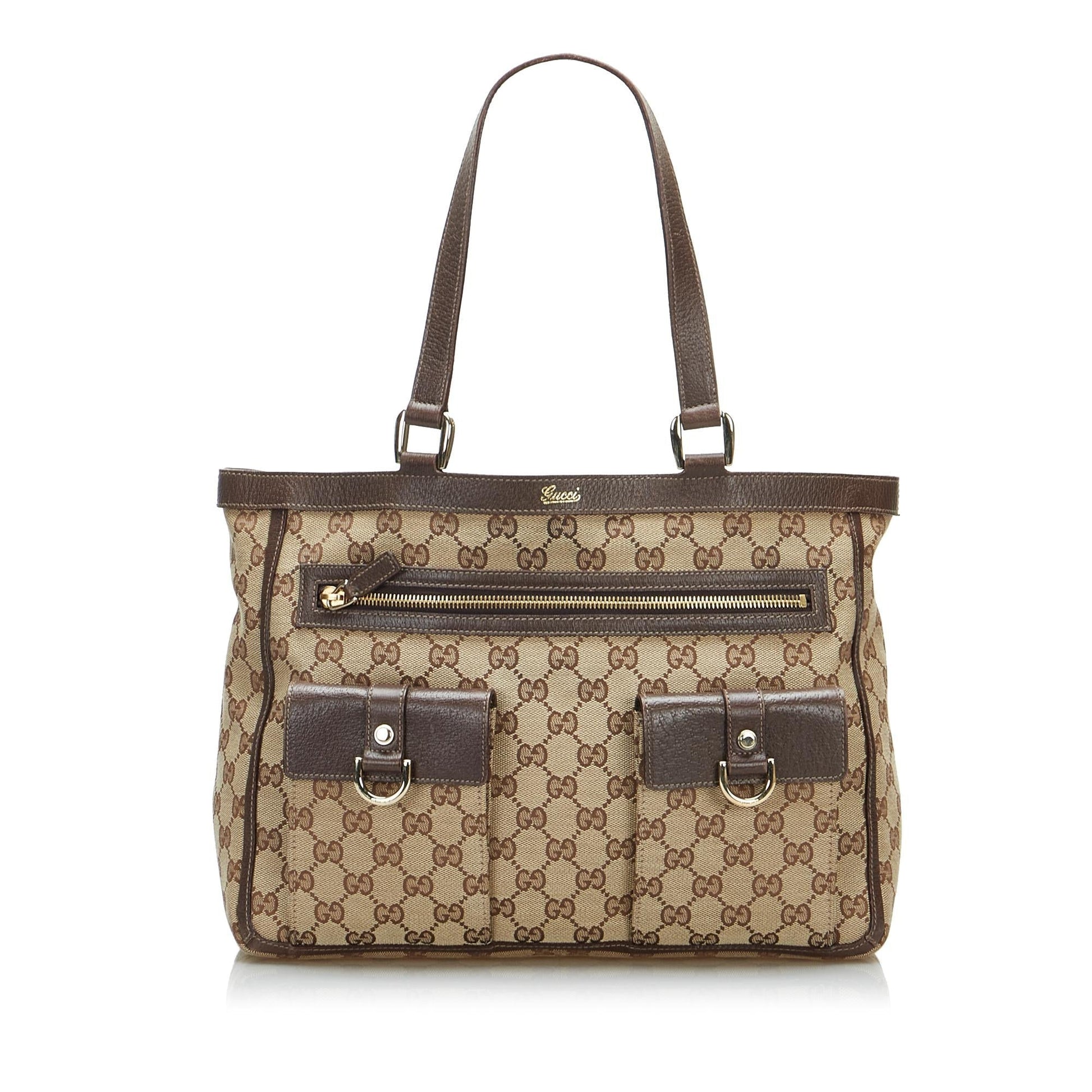 Gucci GG Abbey SHG-65TZUa Canvas Calf Brown Tote Bag