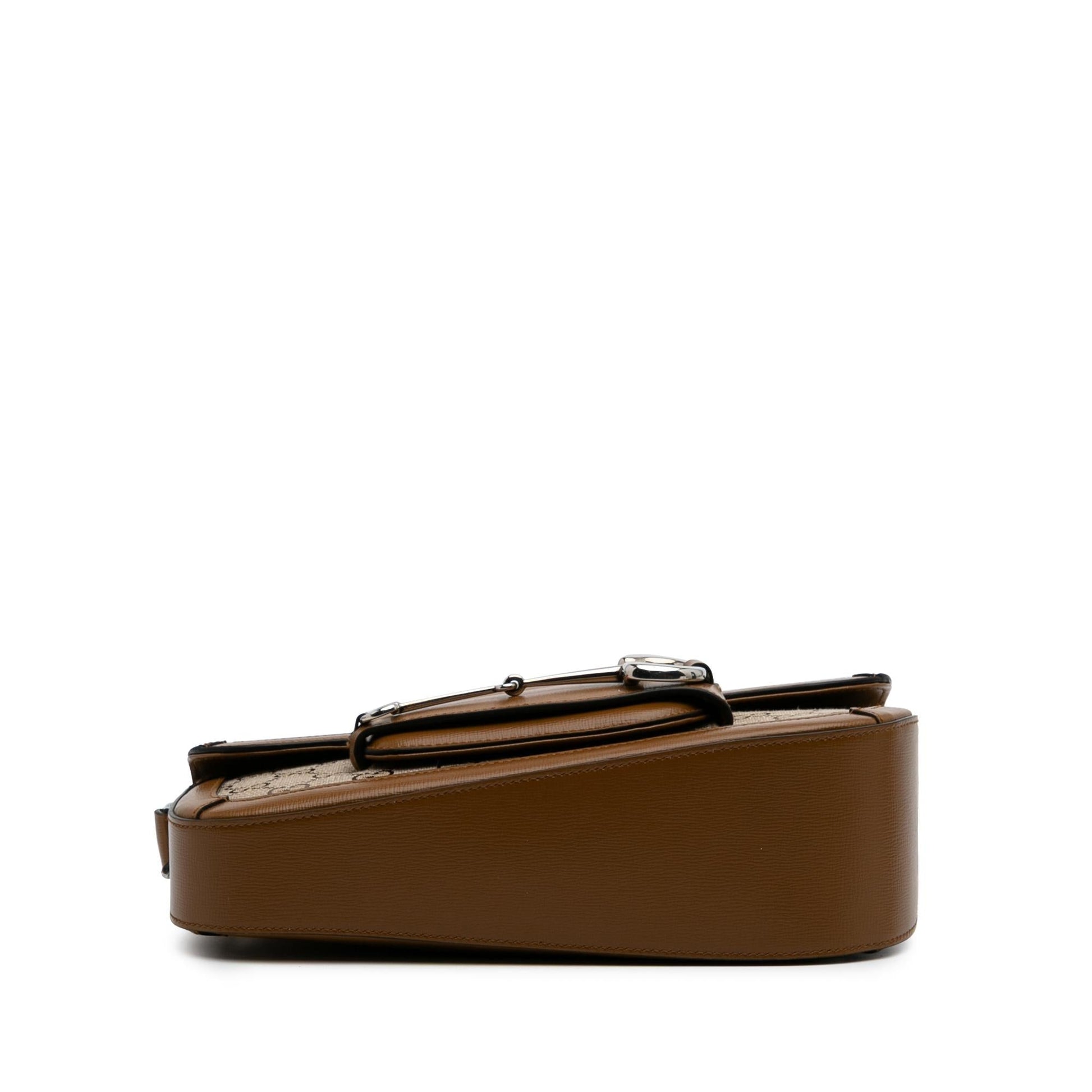 Gucci GG Asymmetric Horsebit Canvas Brown Shoulder Bag