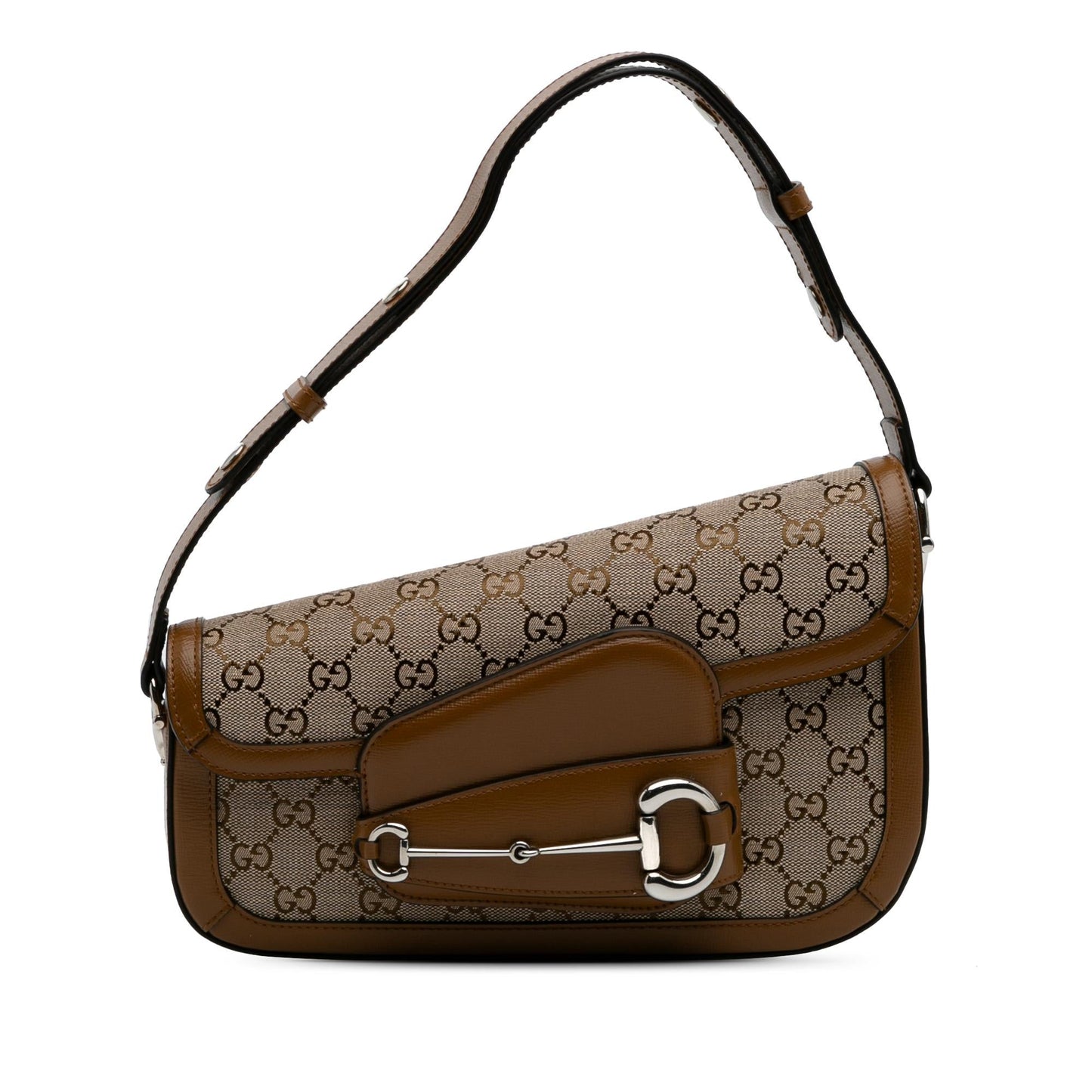 Gucci GG Asymmetric Horsebit Canvas Brown Shoulder Bag