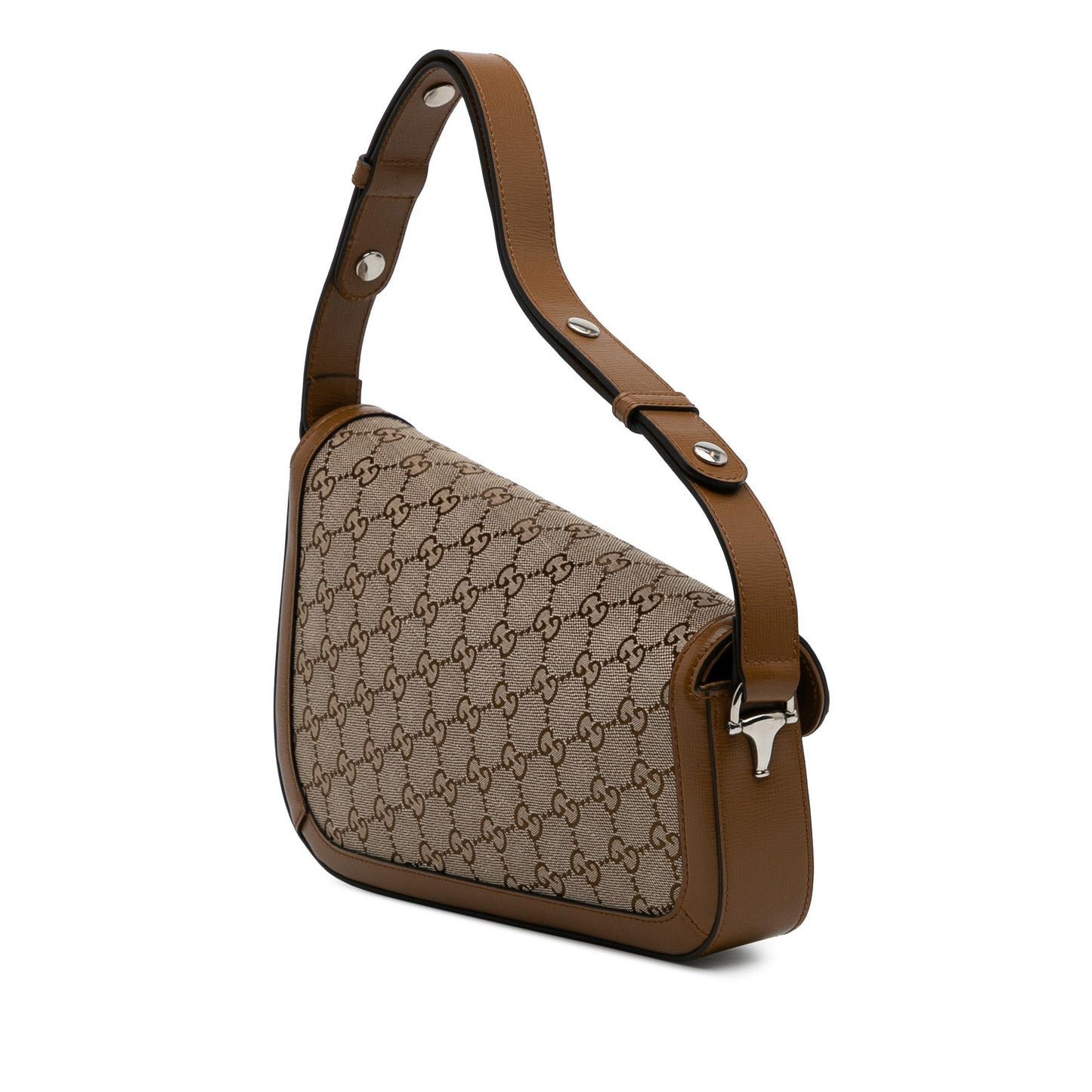 Gucci GG Asymmetric Horsebit Canvas Brown Shoulder Bag Bag 1