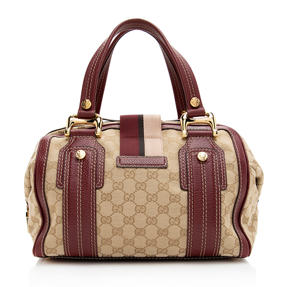 Gucci GG Aviatrix Boston SHF Leather Canvas Beige Red Satchel Bag