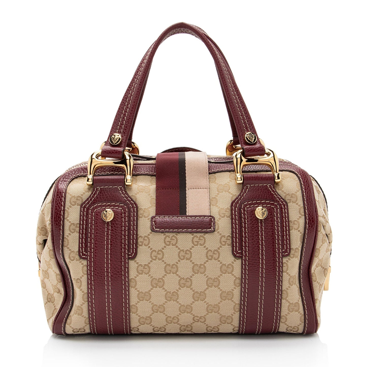 Gucci GG Aviatrix Boston SHF-fhPsfN Leather Canvas Nylon Beige Satchel Bag