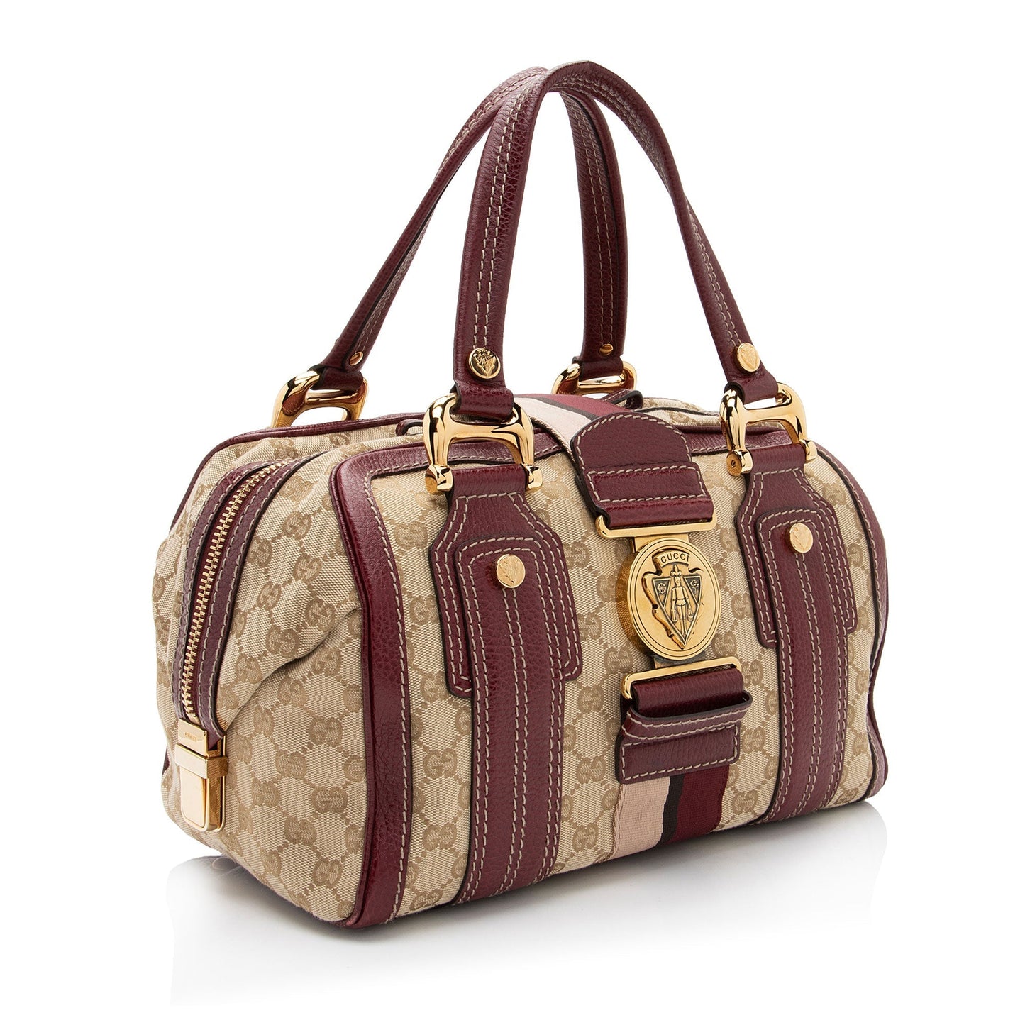 Gucci GG Aviatrix Boston SHF-fhPsfN Leather Canvas Nylon Beige Satchel Bag