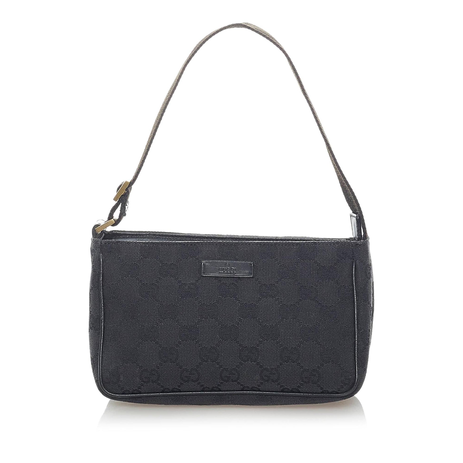 Gucci GG Baguette SHG Canvas Black Handbag