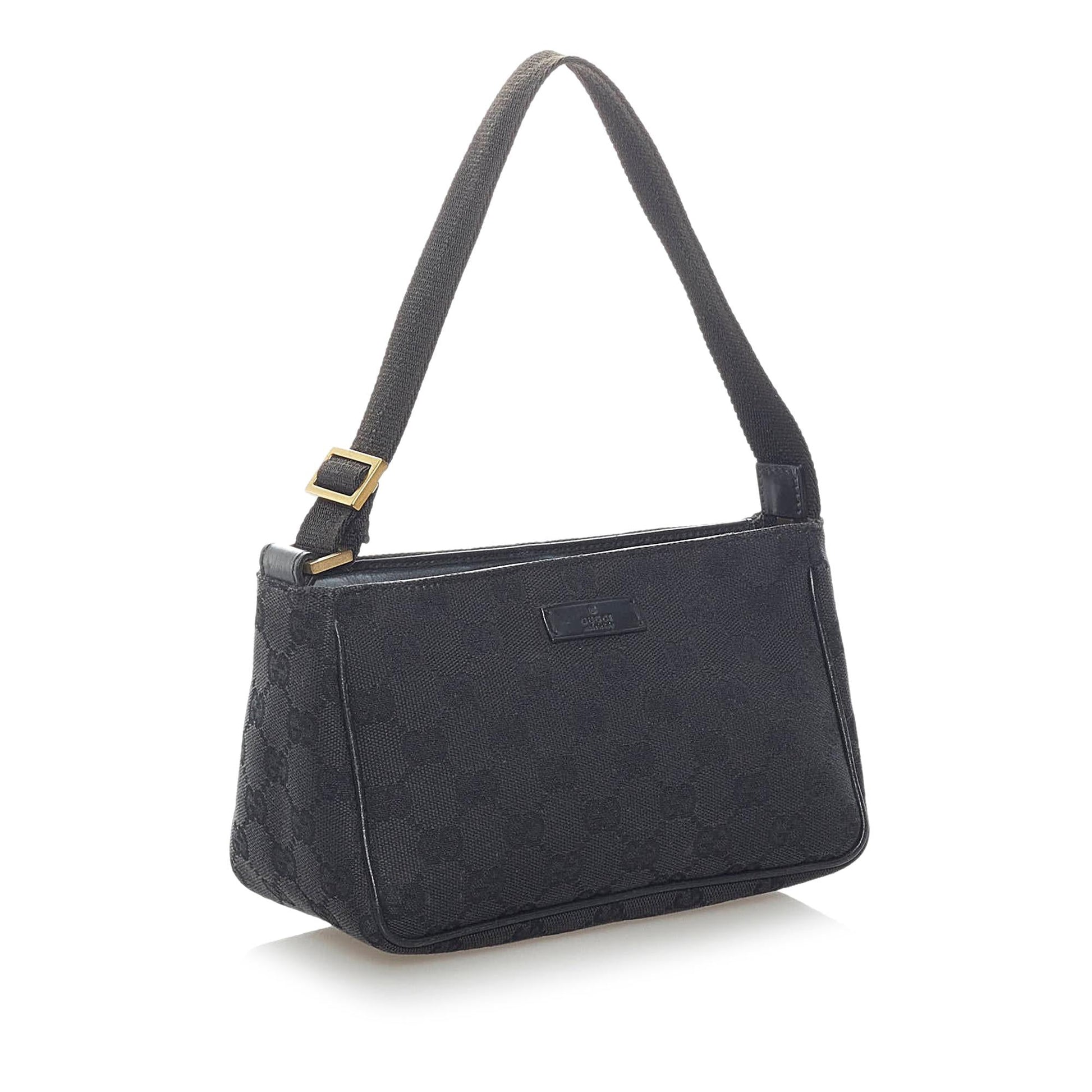 Gucci GG Baguette SHG Canvas Black Handbag