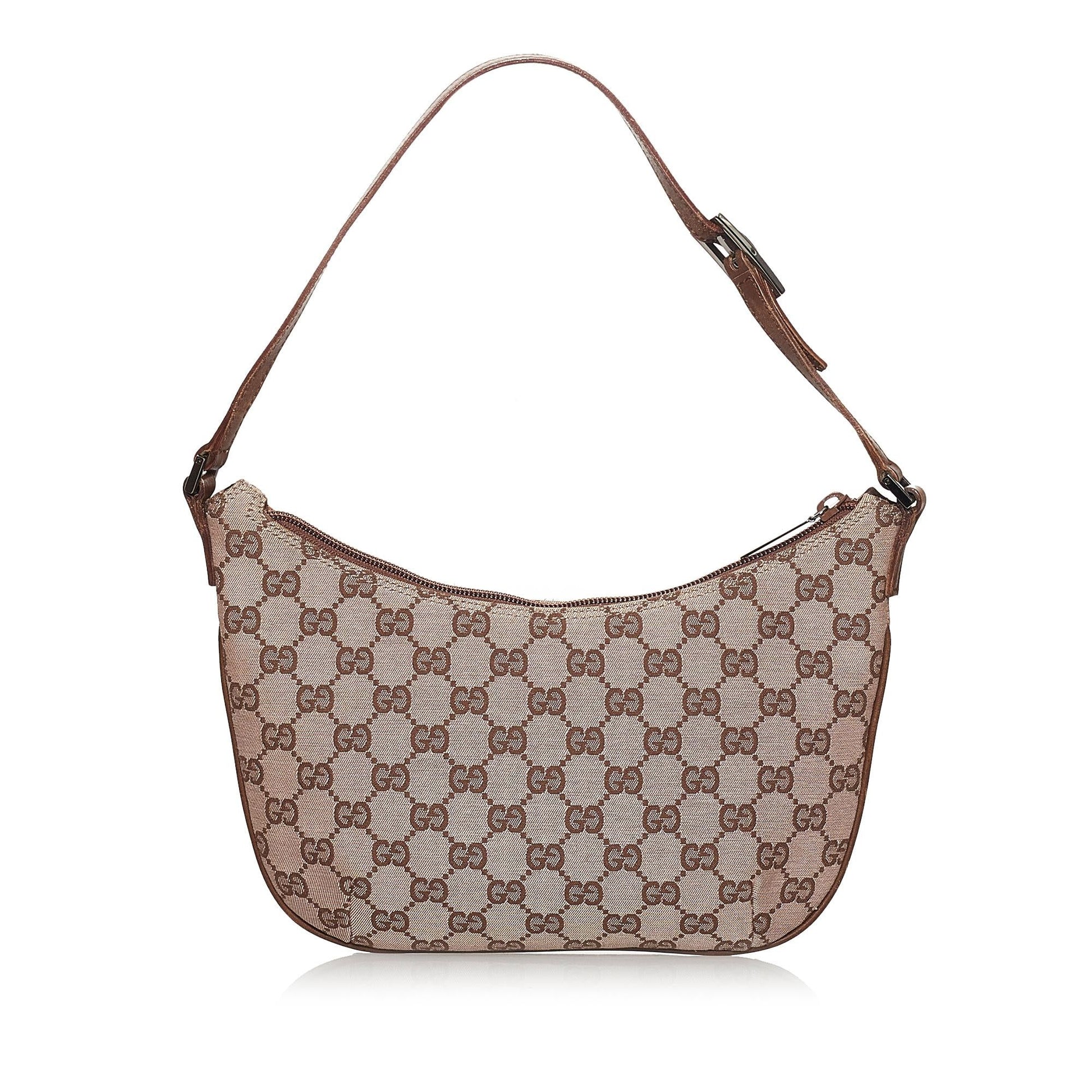 Gucci GG Baguette SHG Canvas Calf Brown Handbag