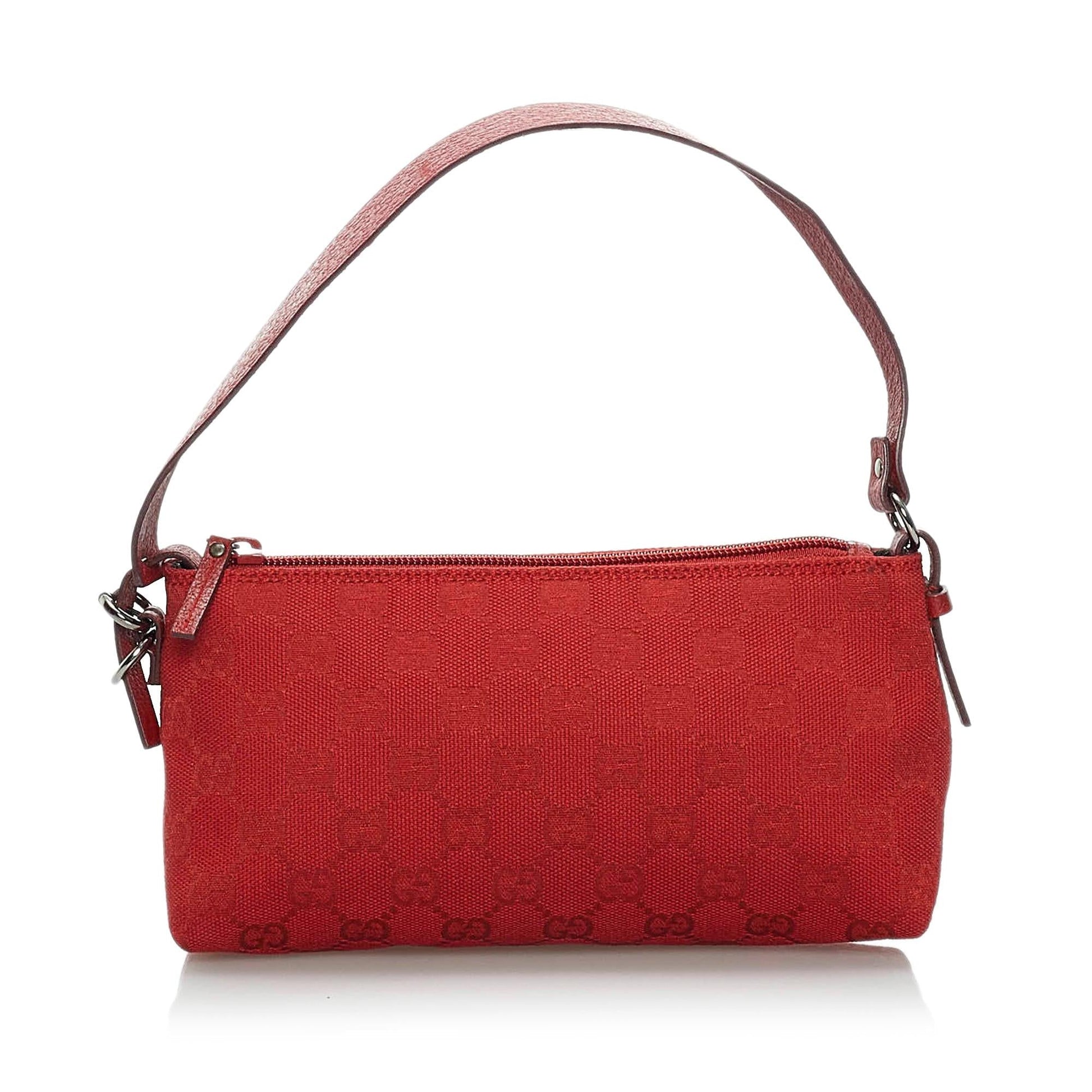 Gucci GG Baguette SHG Canvas Red Handbag