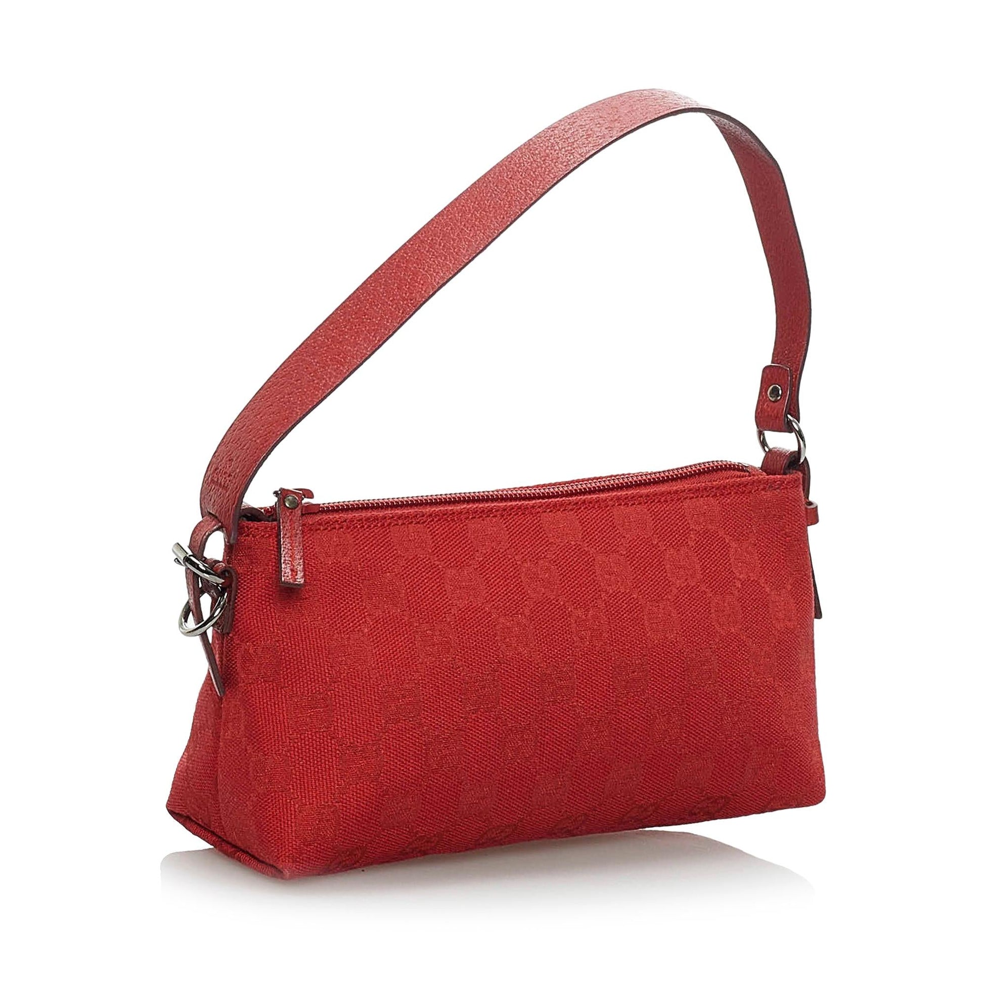 Gucci GG Baguette SHG Canvas Red Handbag