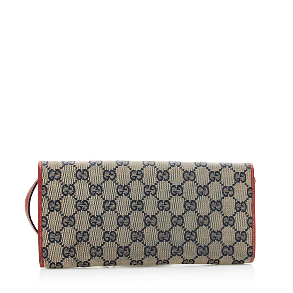 Gucci GG Bamboo Bar SHF Leather Canvas Blue Red Clutch Bag