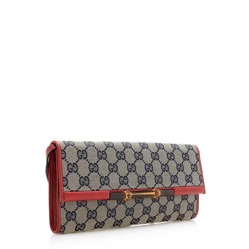 Gucci GG Bamboo Bar SHF Leather Canvas Blue Red Clutch Bag