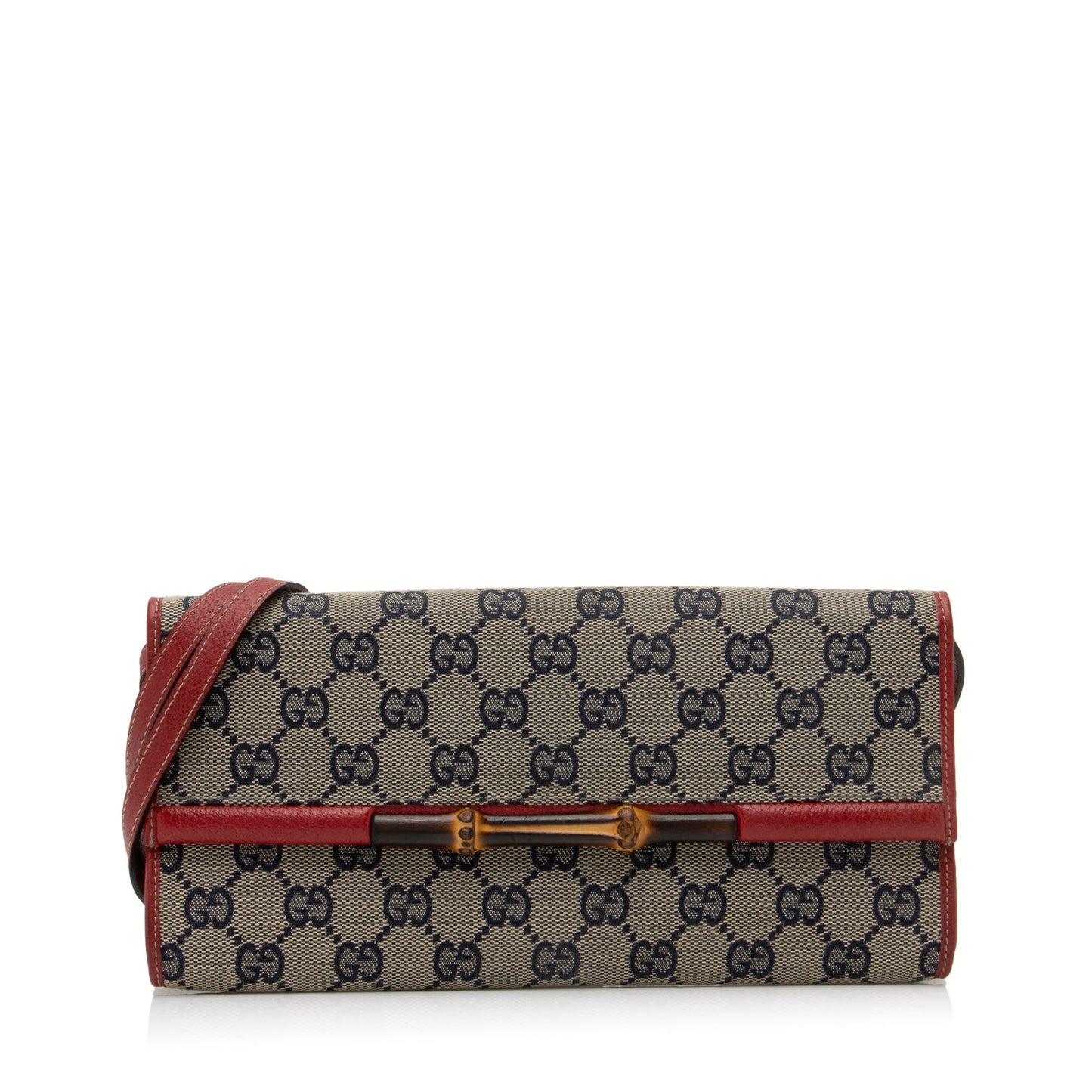 Gucci GG Bamboo Bar SHF Leather Canvas Blue Red Crossbody Bag