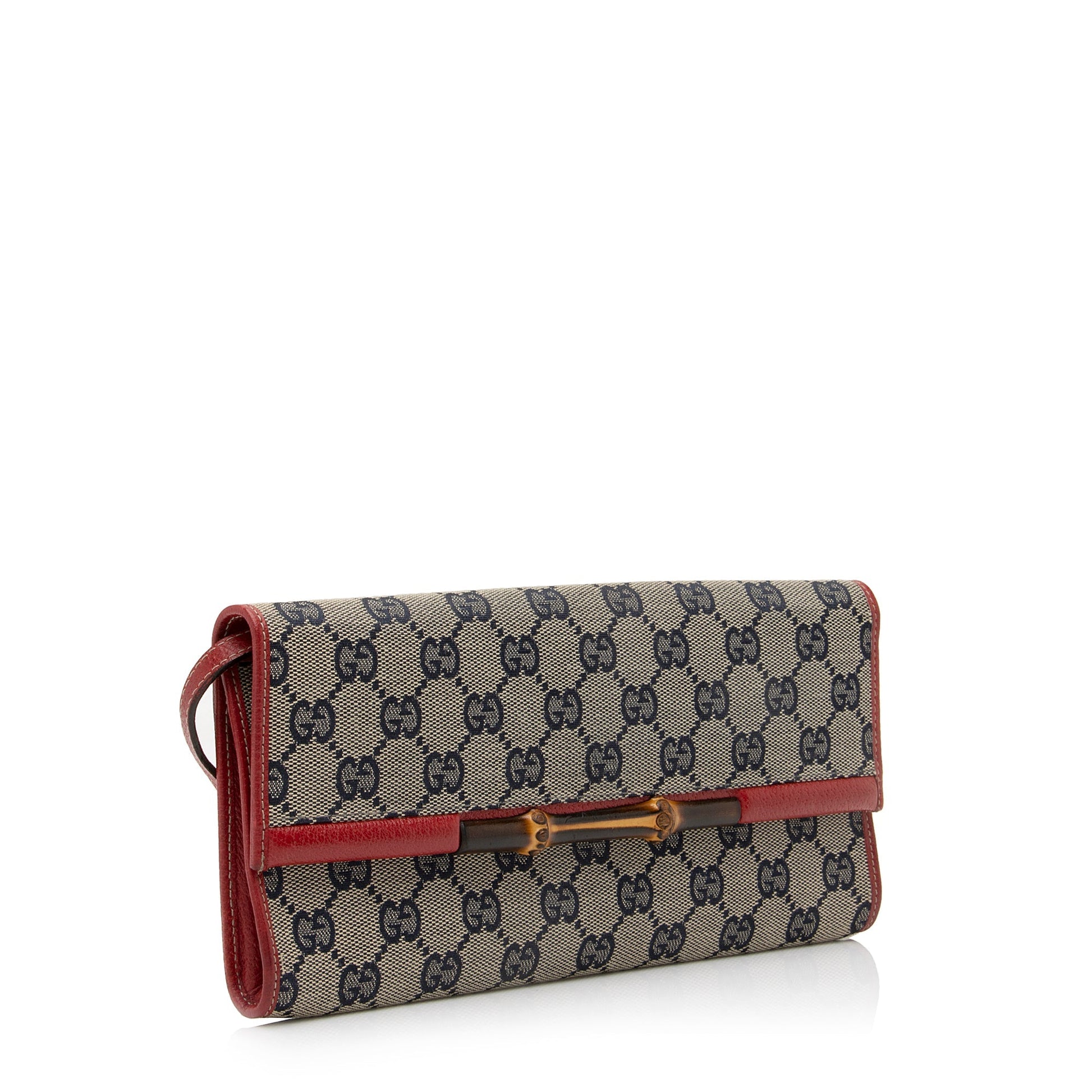 Gucci GG Bamboo Bar SHF Leather Canvas Blue Red Crossbody Bag