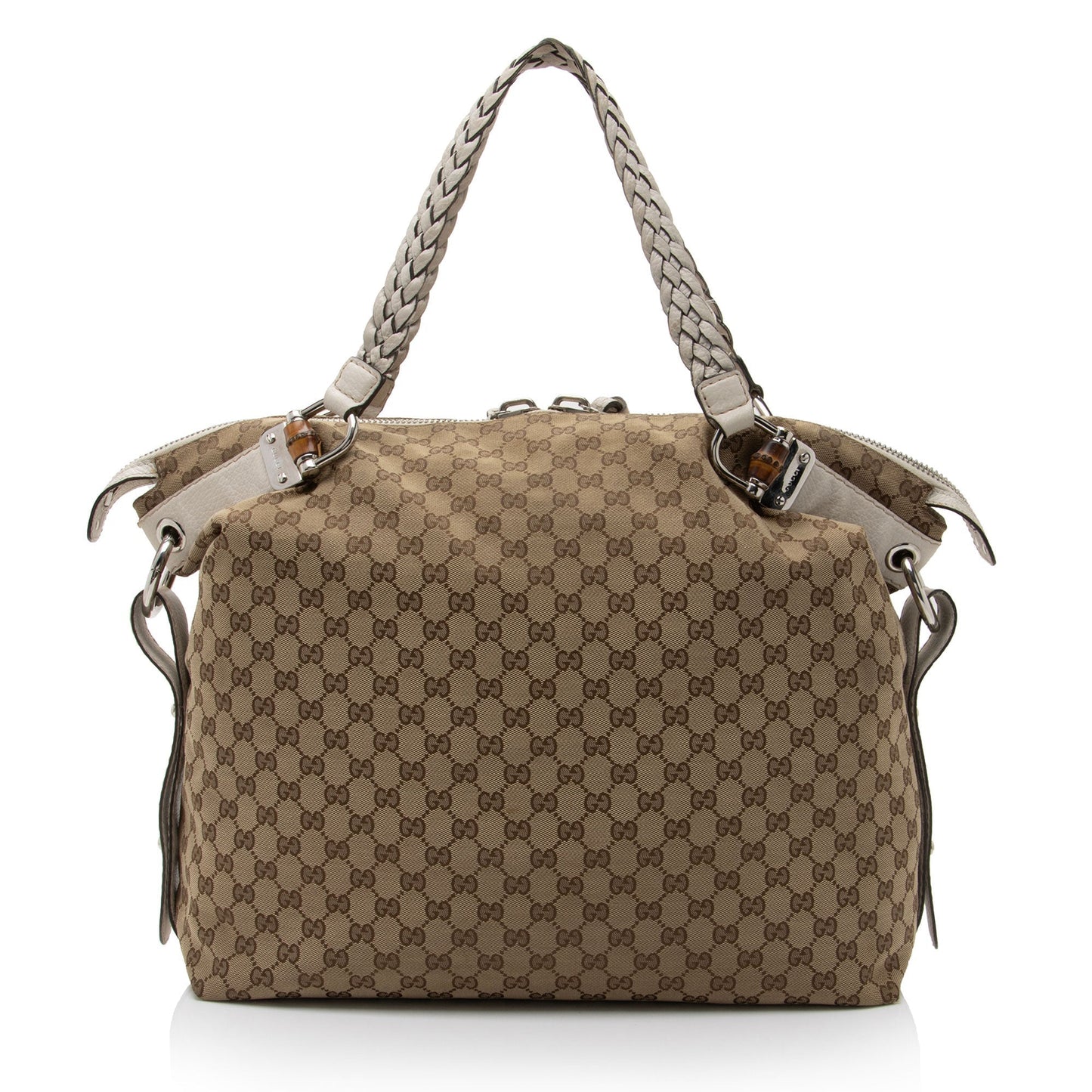 Gucci GG Bamboo Bar SHF-8uUHe9 Leather Canvas White Beige Tote Bag