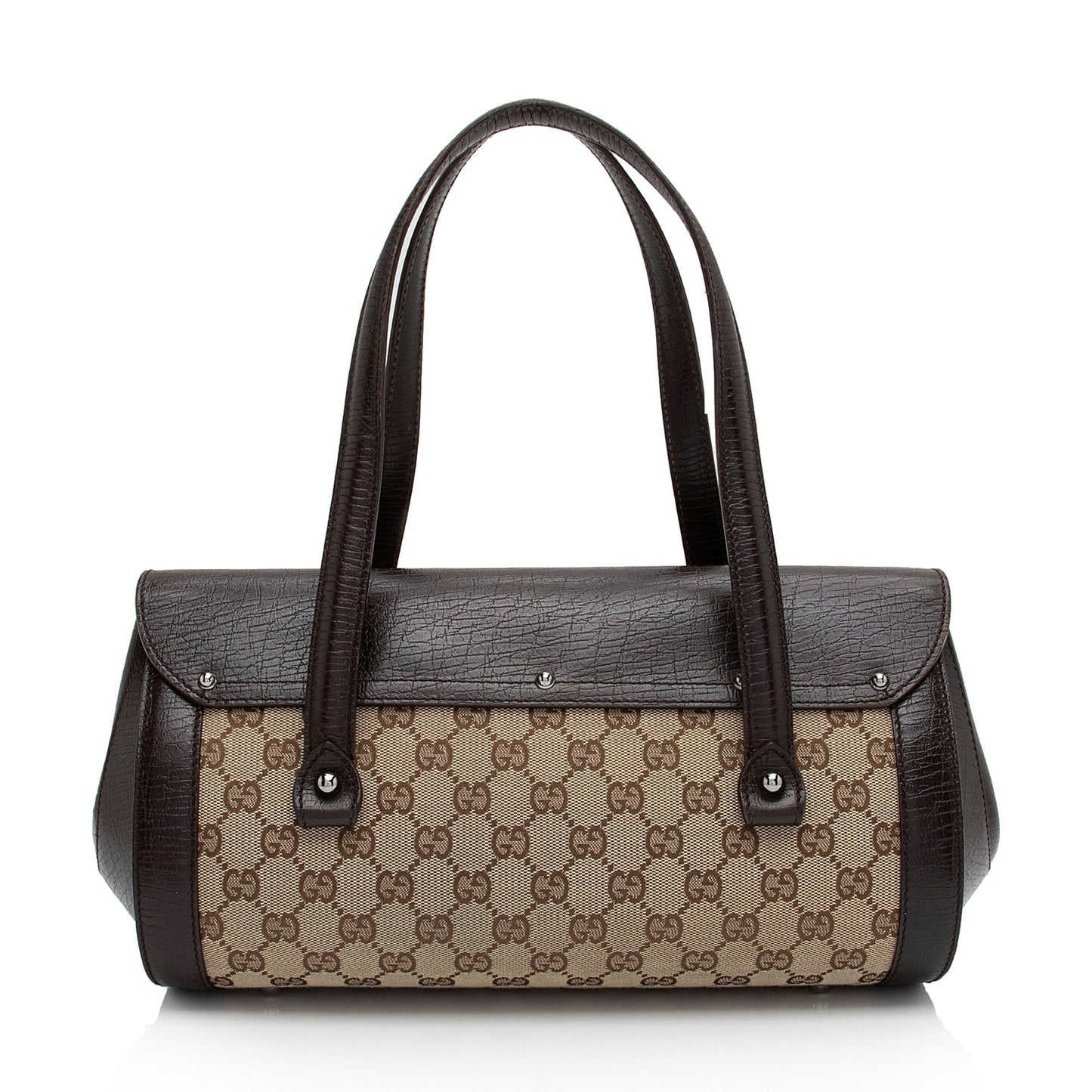Gucci GG Bamboo Bullet SHF-6OHkiG Leather Canvas Brown Beige Satchel Bag
