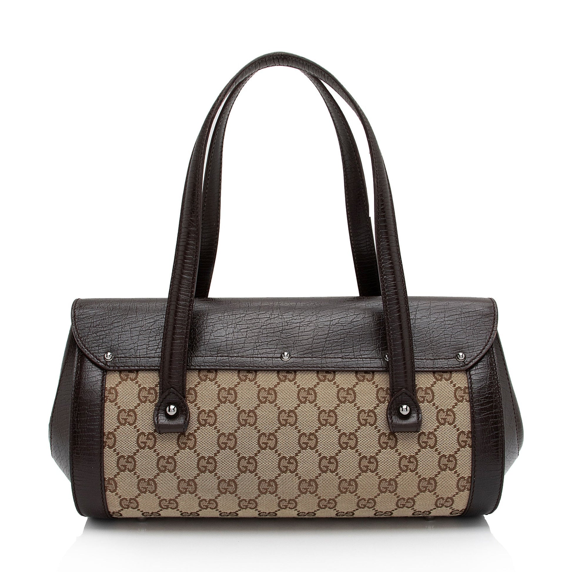 Gucci GG Bamboo Bullet SHF-6OHkiG Leather Canvas Brown Beige Satchel Bag