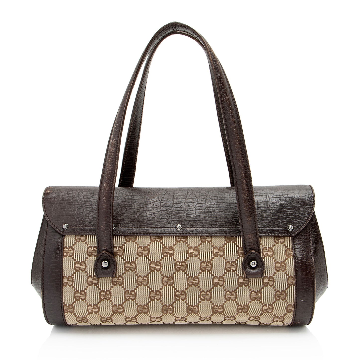Gucci GG Bamboo Bullet SHF-QsKk05 Leather Canvas Brown Beige Satchel Bag