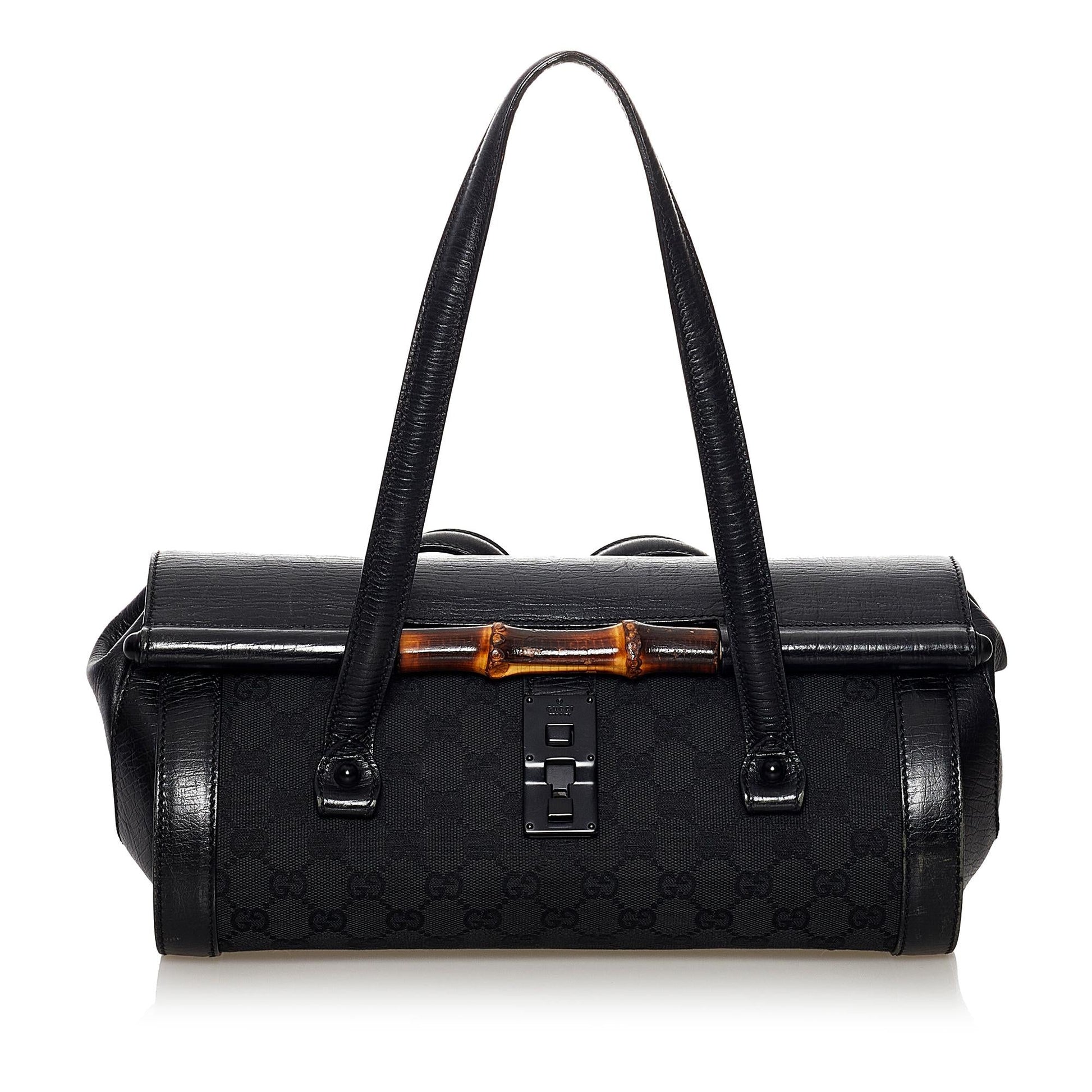 Gucci GG Bamboo Bullet SHG Canvas Black Shoulder Bag