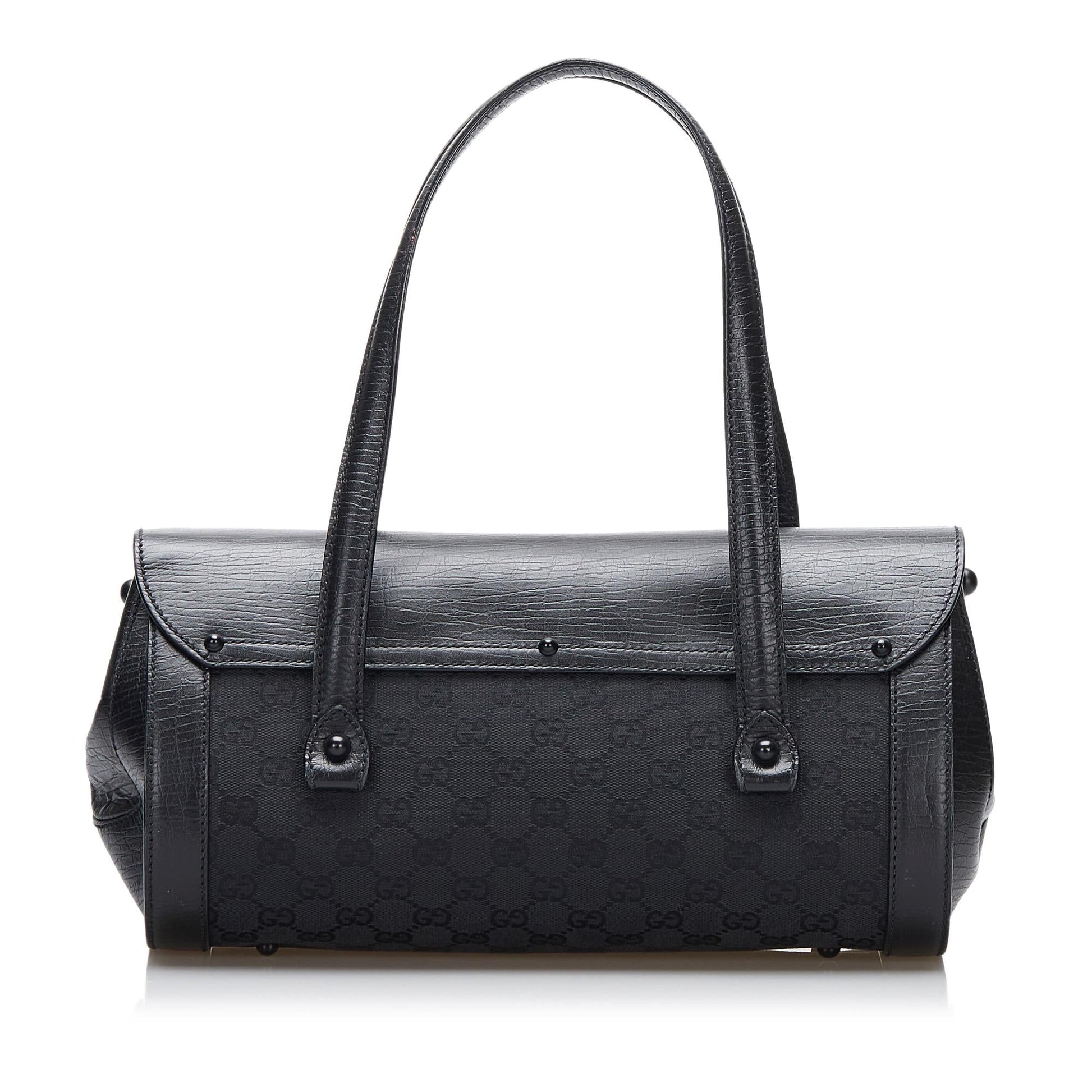 Gucci GG Bamboo Bullet SHG-QnU4Hs Canvas Calf Black Shoulder Bag