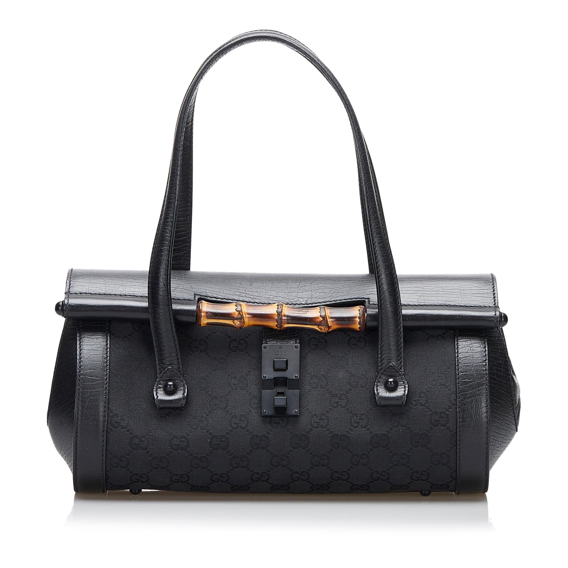 Gucci GG Bamboo Bullet SHG-QnU4Hs Canvas Calf Black Shoulder Bag