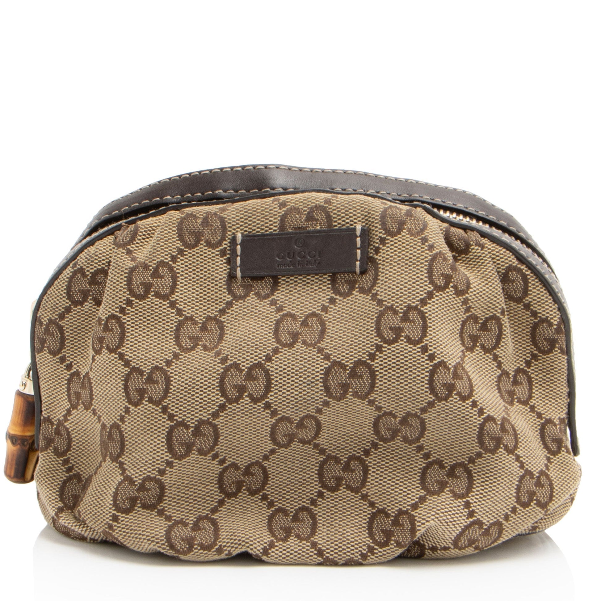 Gucci GG Bamboo Cosmetic SHF-h4kppf Leather Canvas Brown Beige Handbag