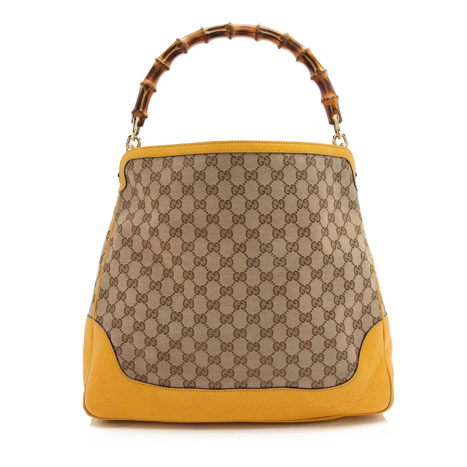 Gucci GG Bamboo Diana SHF Leather Canvas Beige Medium Shoulder Bag