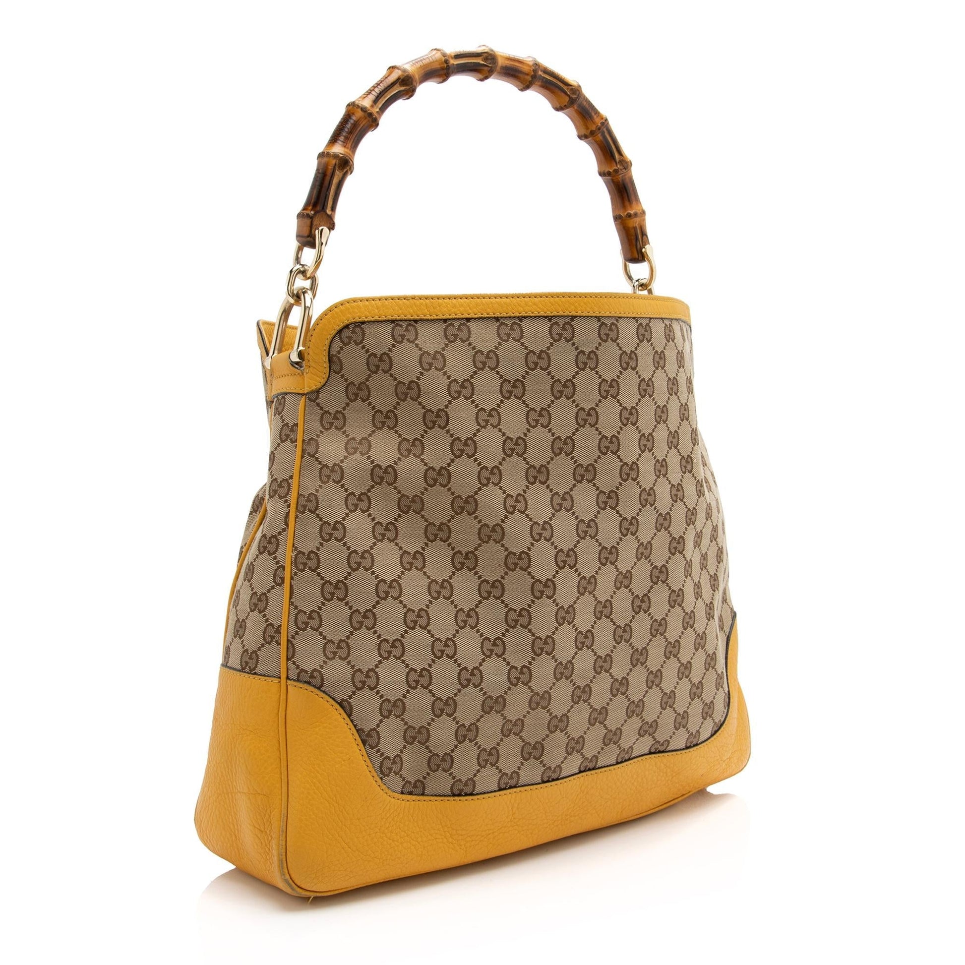 Gucci GG Bamboo Diana SHF Leather Canvas Beige Medium Shoulder Bag