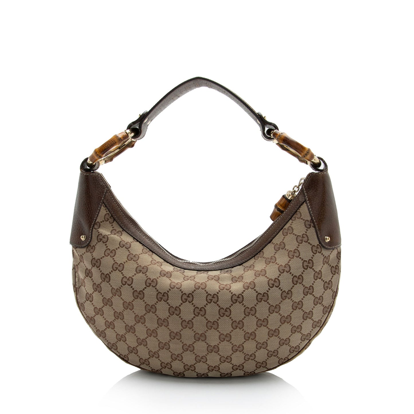 Gucci GG Bamboo Half Moon SHF-6eqEZt Leather Canvas Brown Beige Shoulder Bag