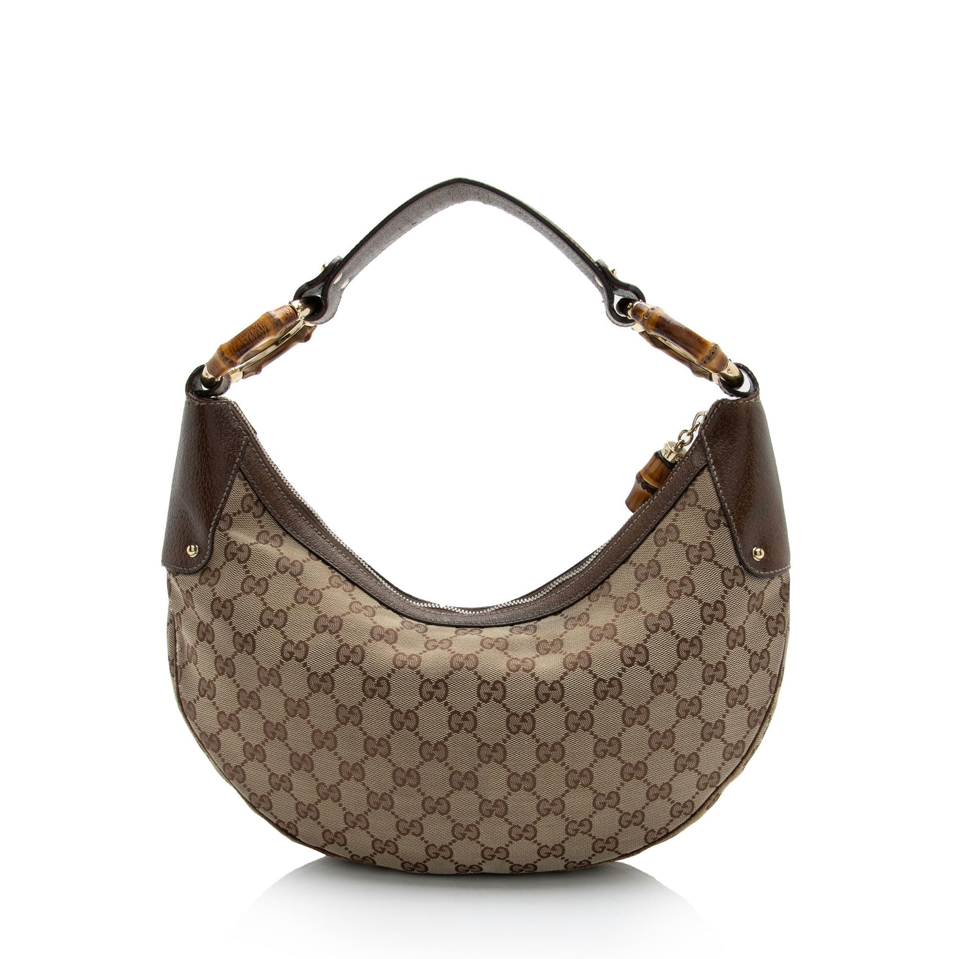 Gucci GG Bamboo Half Moon SHF-6eqEZt Leather Canvas Brown Beige Shoulder Bag