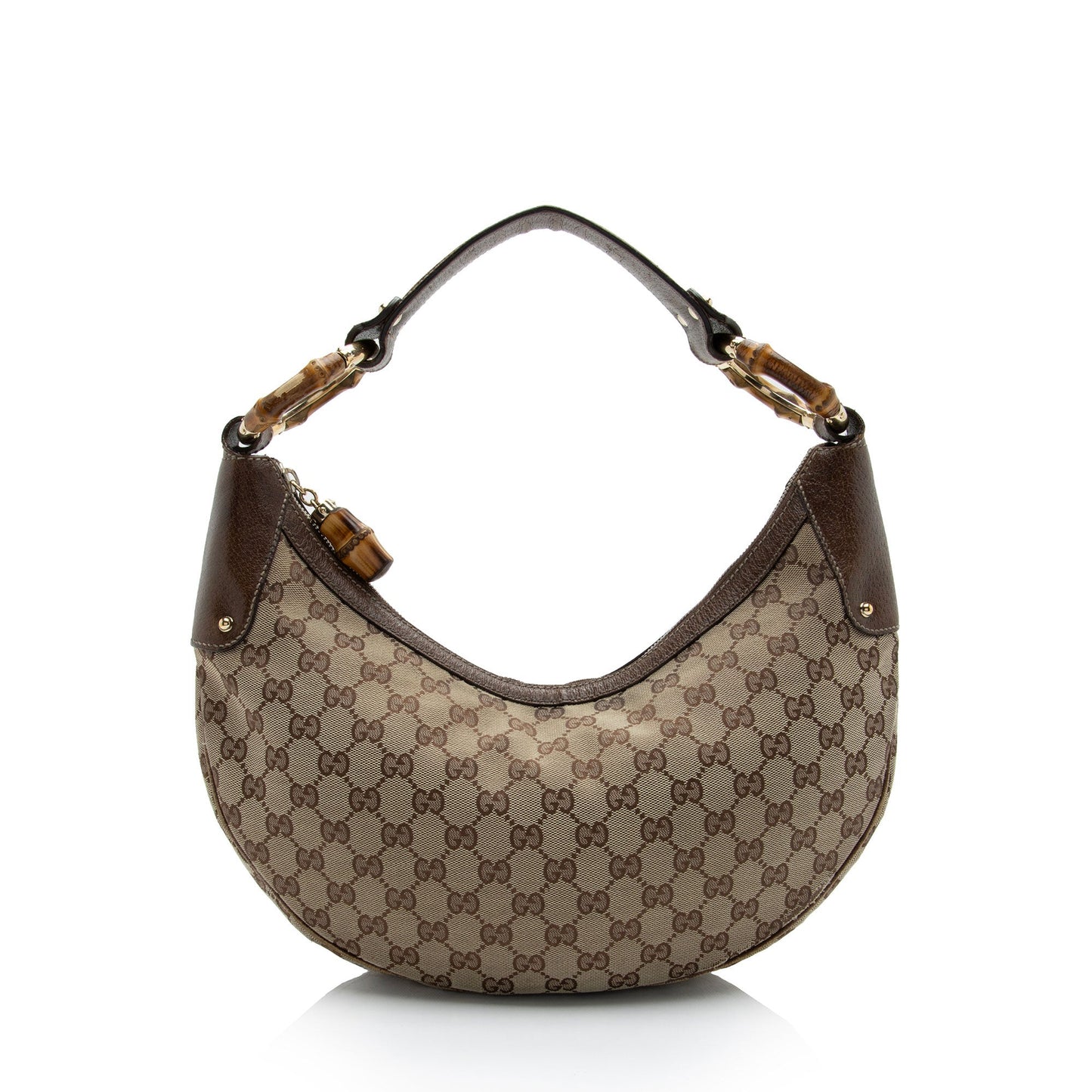 Gucci GG Bamboo Half Moon SHF-6eqEZt Leather Canvas Brown Beige Shoulder Bag