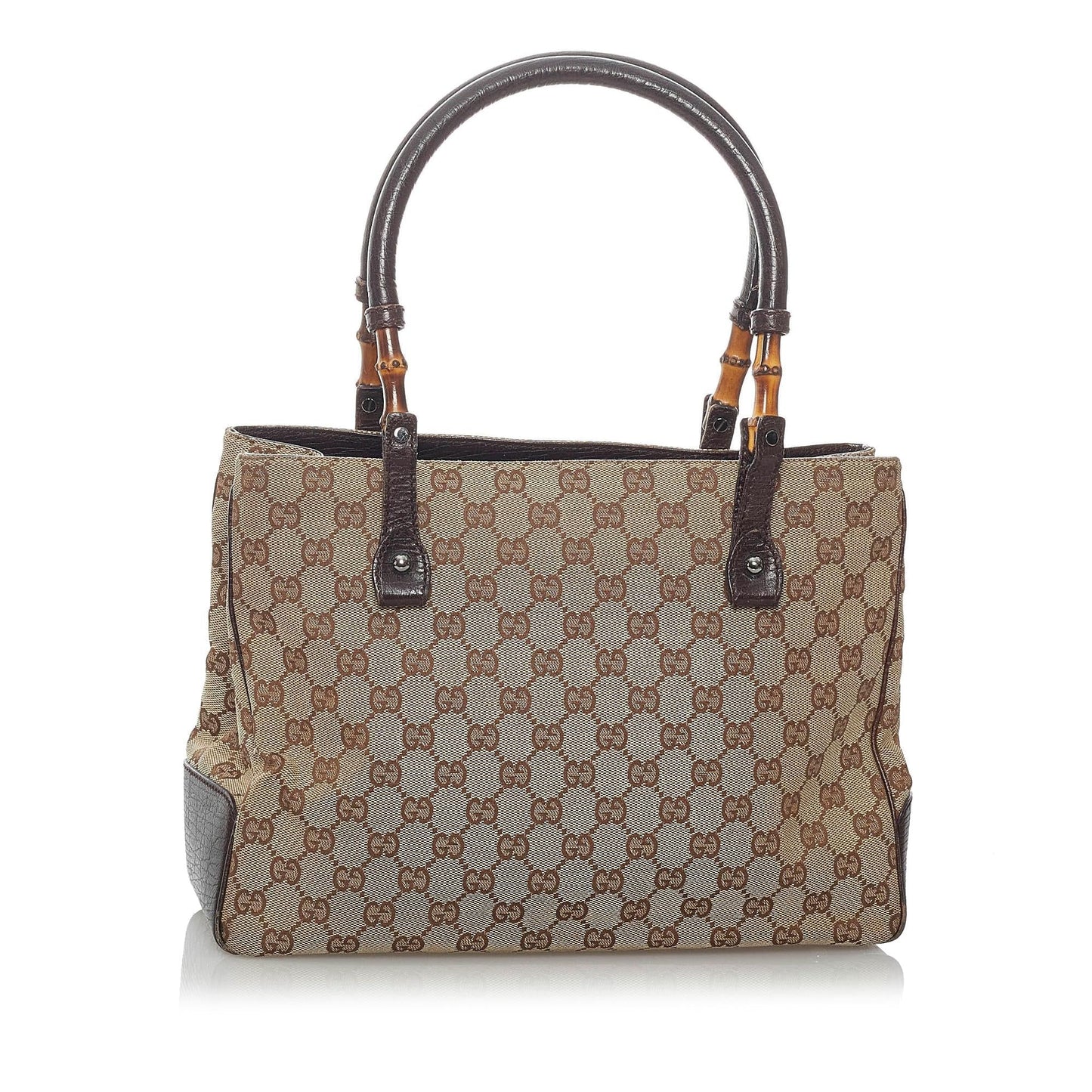 Gucci GG Bamboo SHG Canvas Brown Satchel Bag Handbag Shg