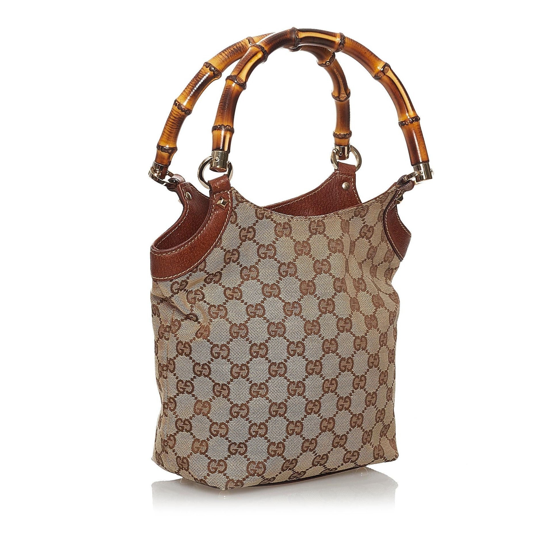 Gucci GG Bamboo SHG Canvas Brown Satchel Bag 3