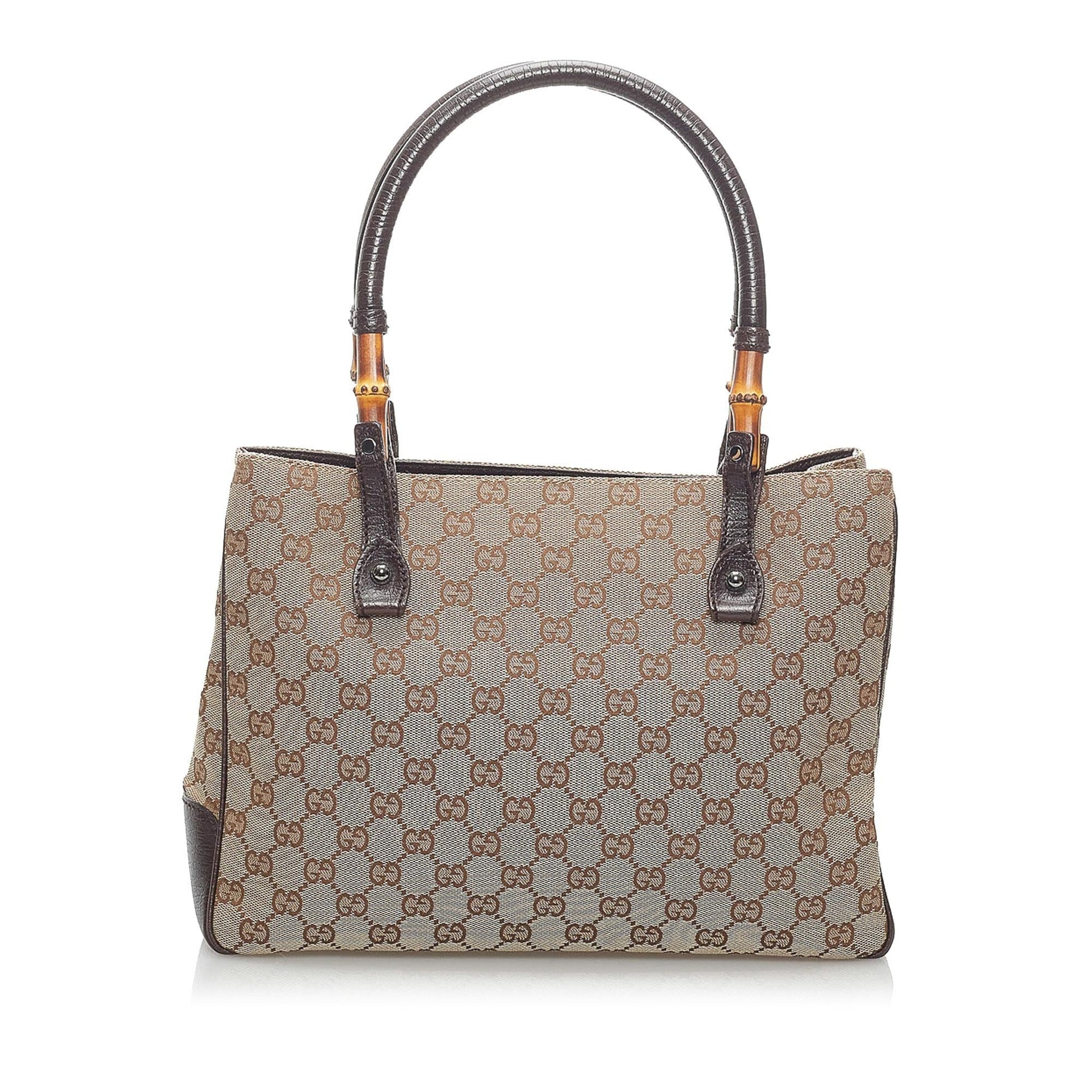 Gucci GG Bamboo SHG Canvas Brown Satchel Bag