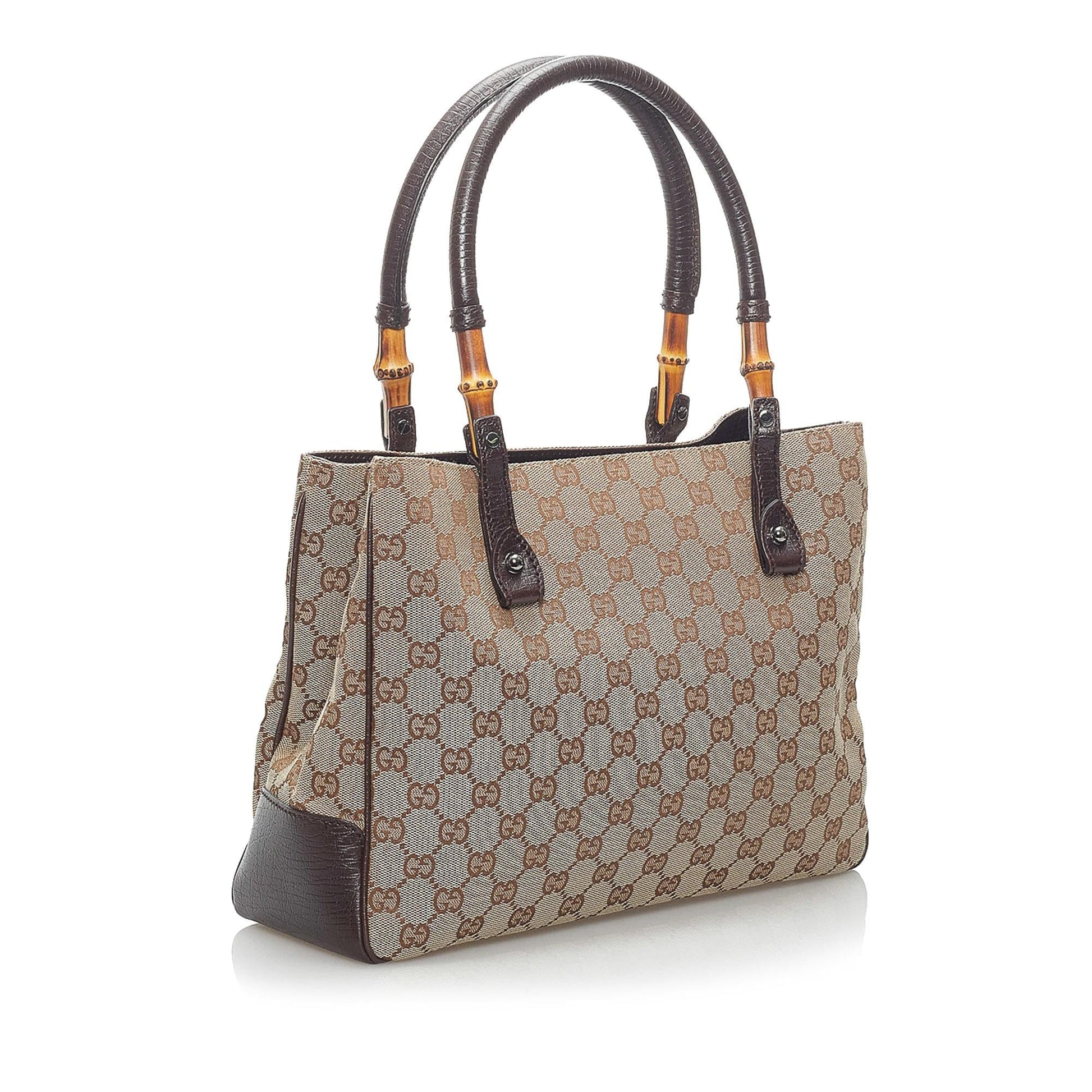 Gucci GG Bamboo SHG Canvas Brown Satchel Bag