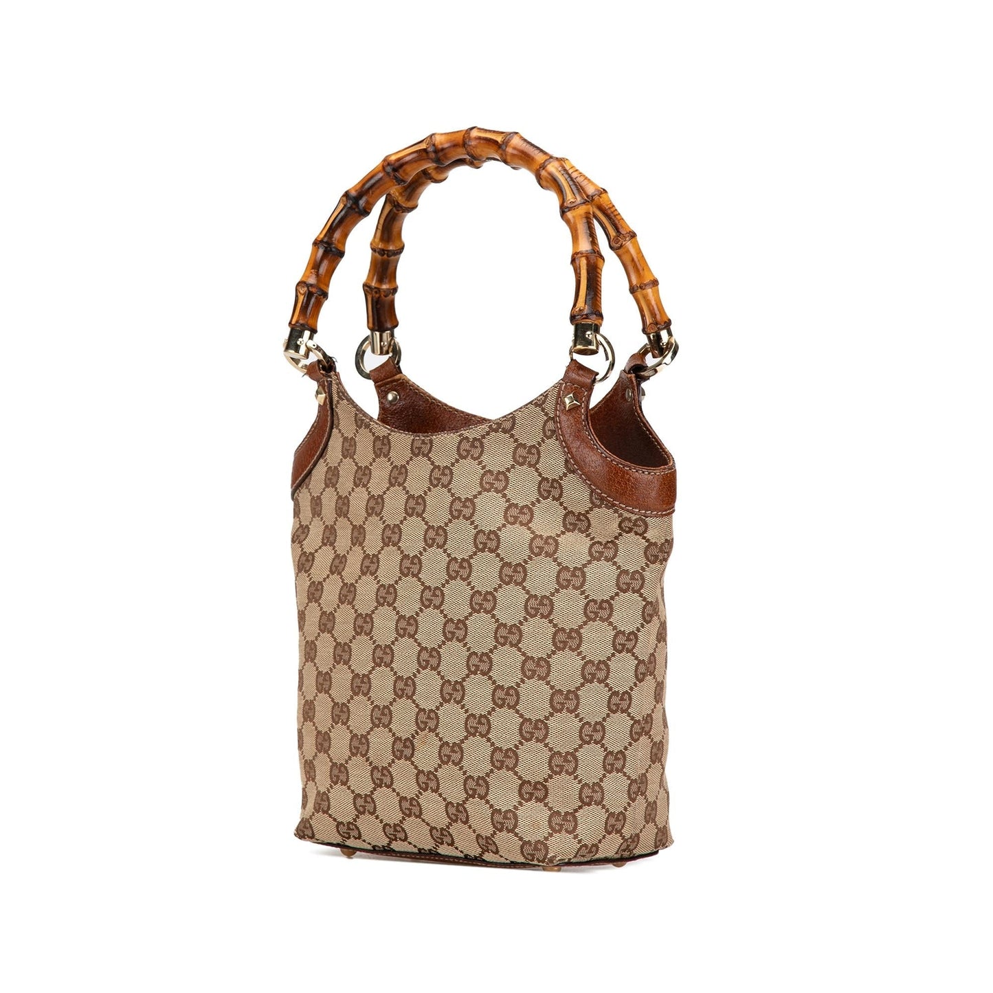 Gucci GG Bamboo Canvas Calf Brown Satchel Bag