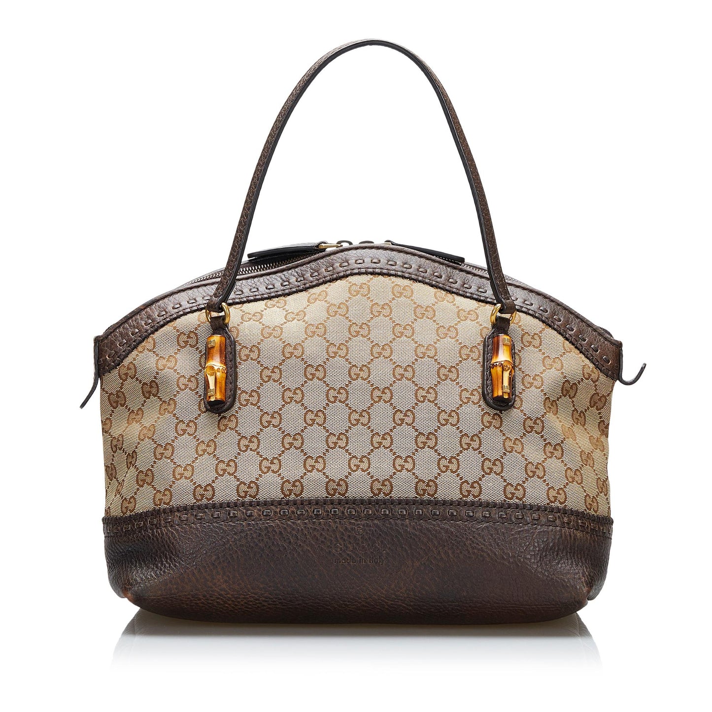 Gucci GG Bamboo Laidback Crafty SHG-tR7vbL Canvas Calf Brown Satchel Bag