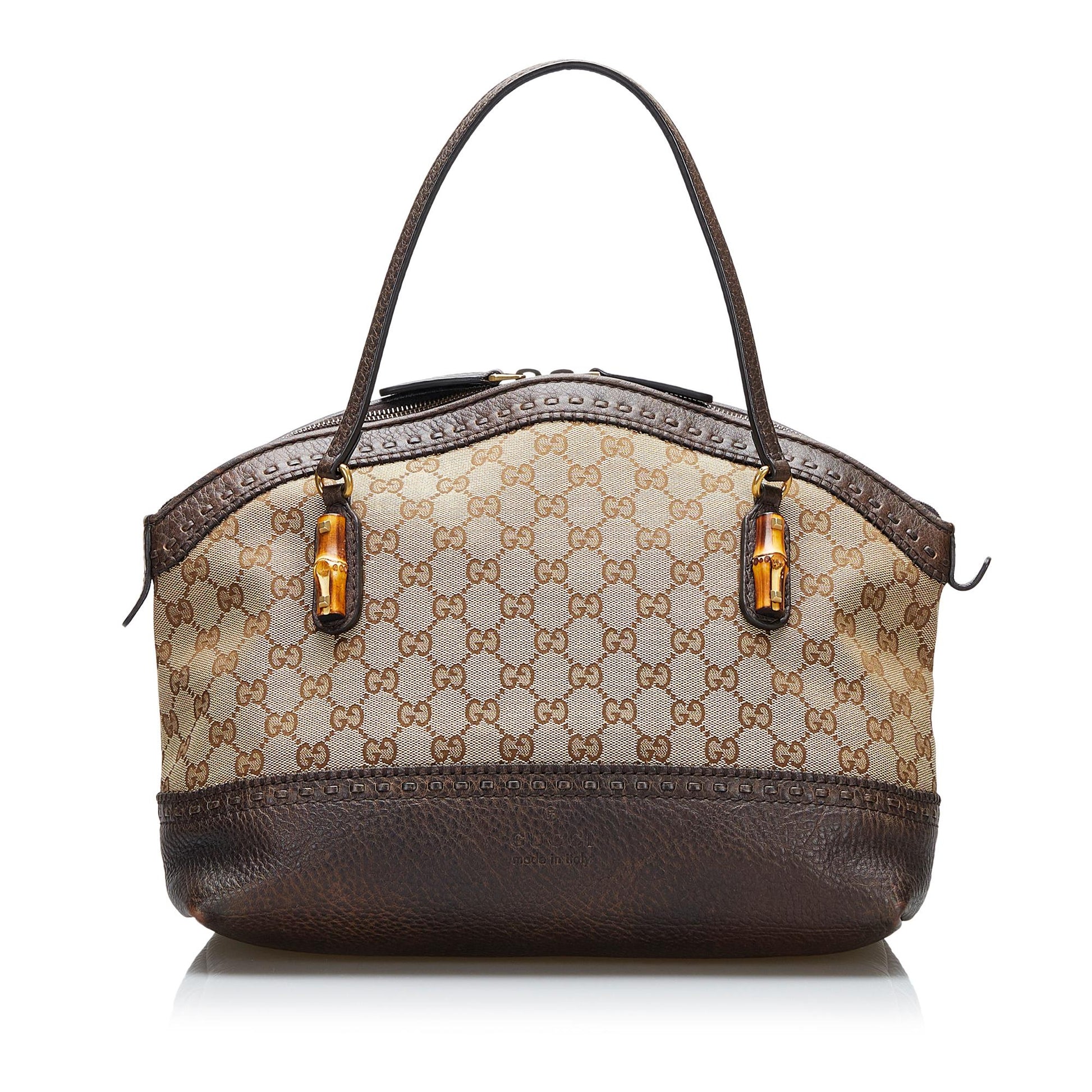 Gucci GG Bamboo Laidback Crafty SHG-tR7vbL Canvas Calf Brown Satchel Bag