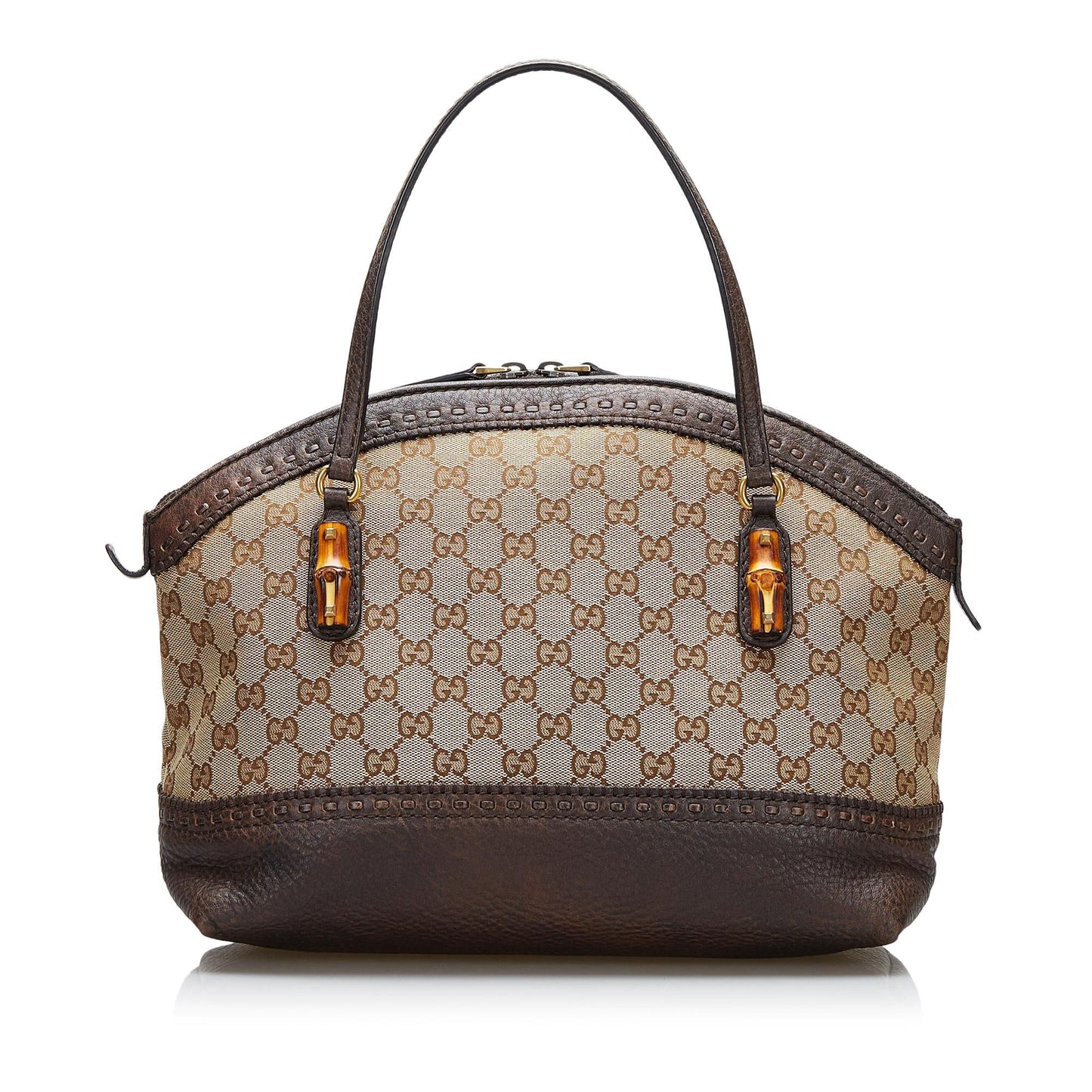 Gucci GG Bamboo Laidback Crafty SHG-tR7vbL Canvas Calf Brown Satchel Bag