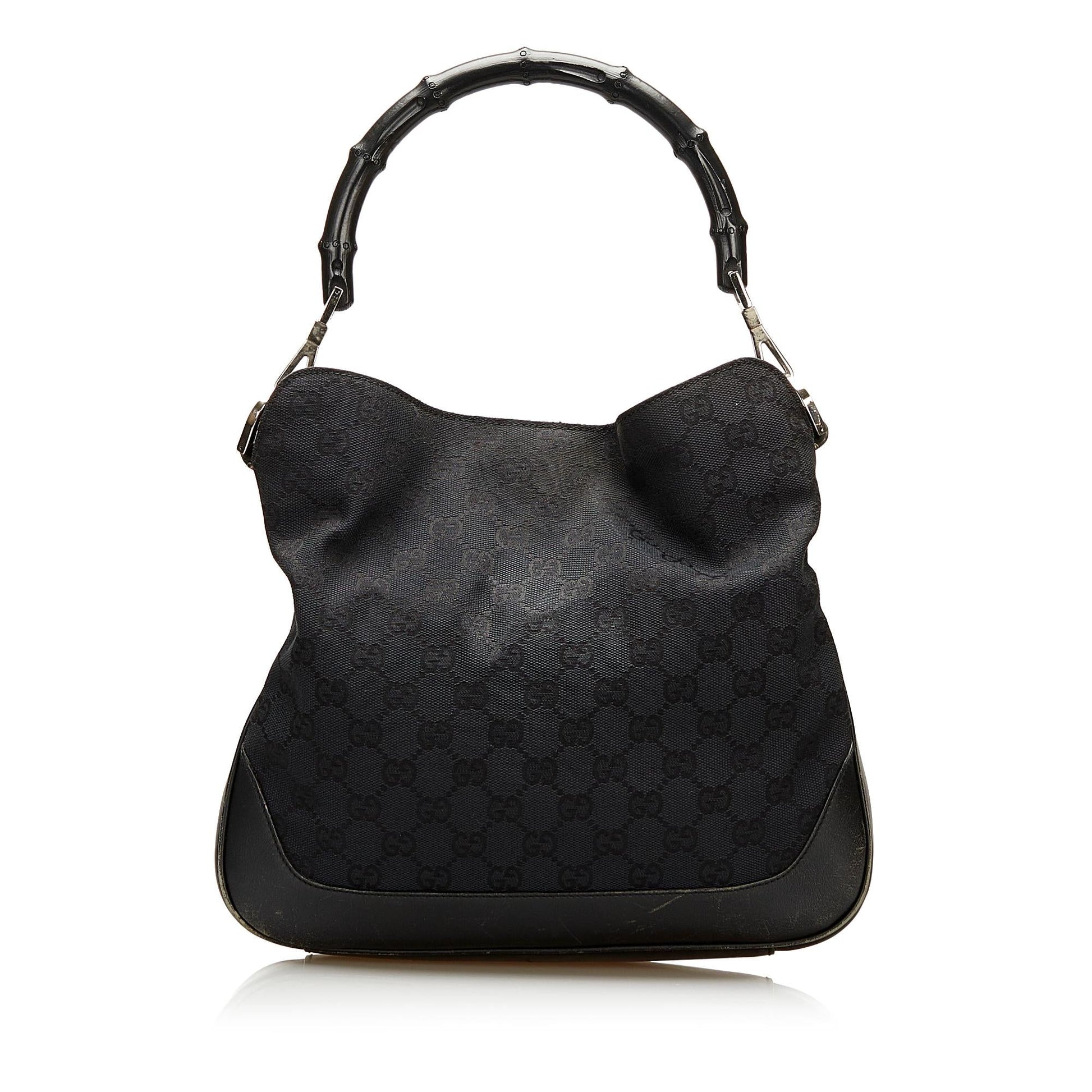 Gucci GG Bamboo SHG Canvas Black Satchel Bag